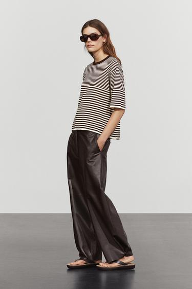 100% cotton short sleeve striped T-shirt — BROWN 8