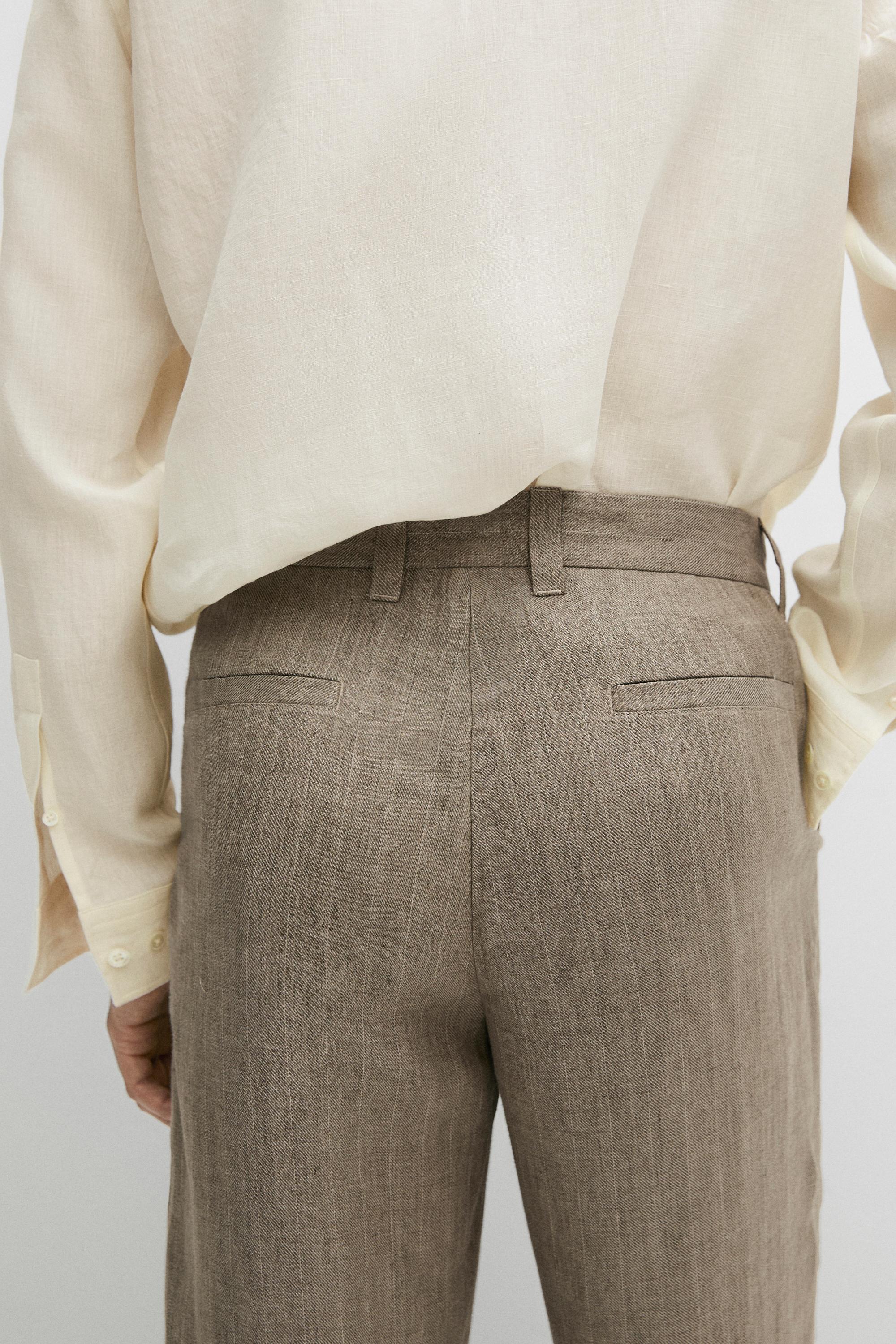 100% linen striped trousers — BEIGE