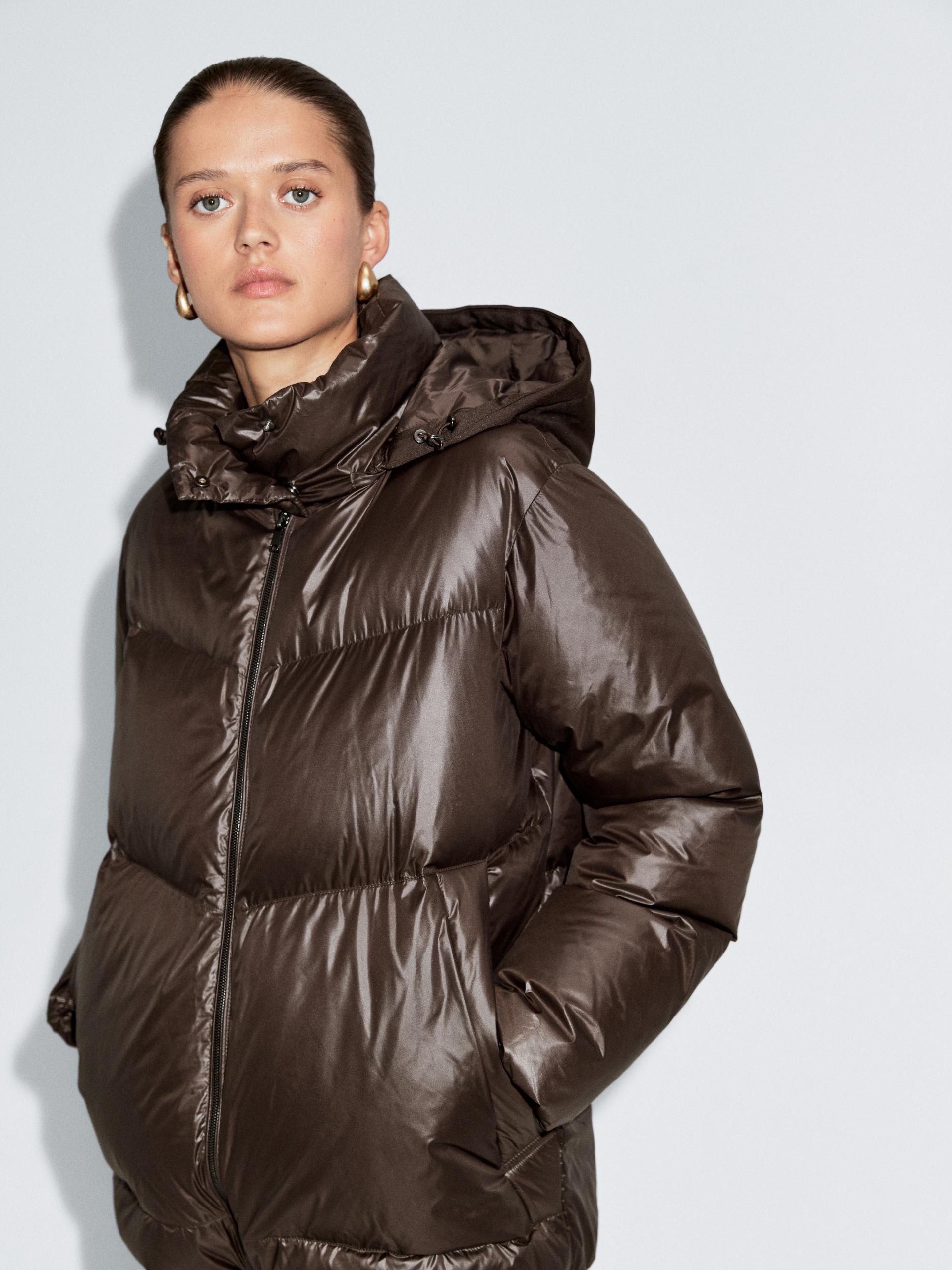 Giacca Imbottita Con Cappuccio Rimovibile - Marrone - Xs - Massimo Dutti - Femminile