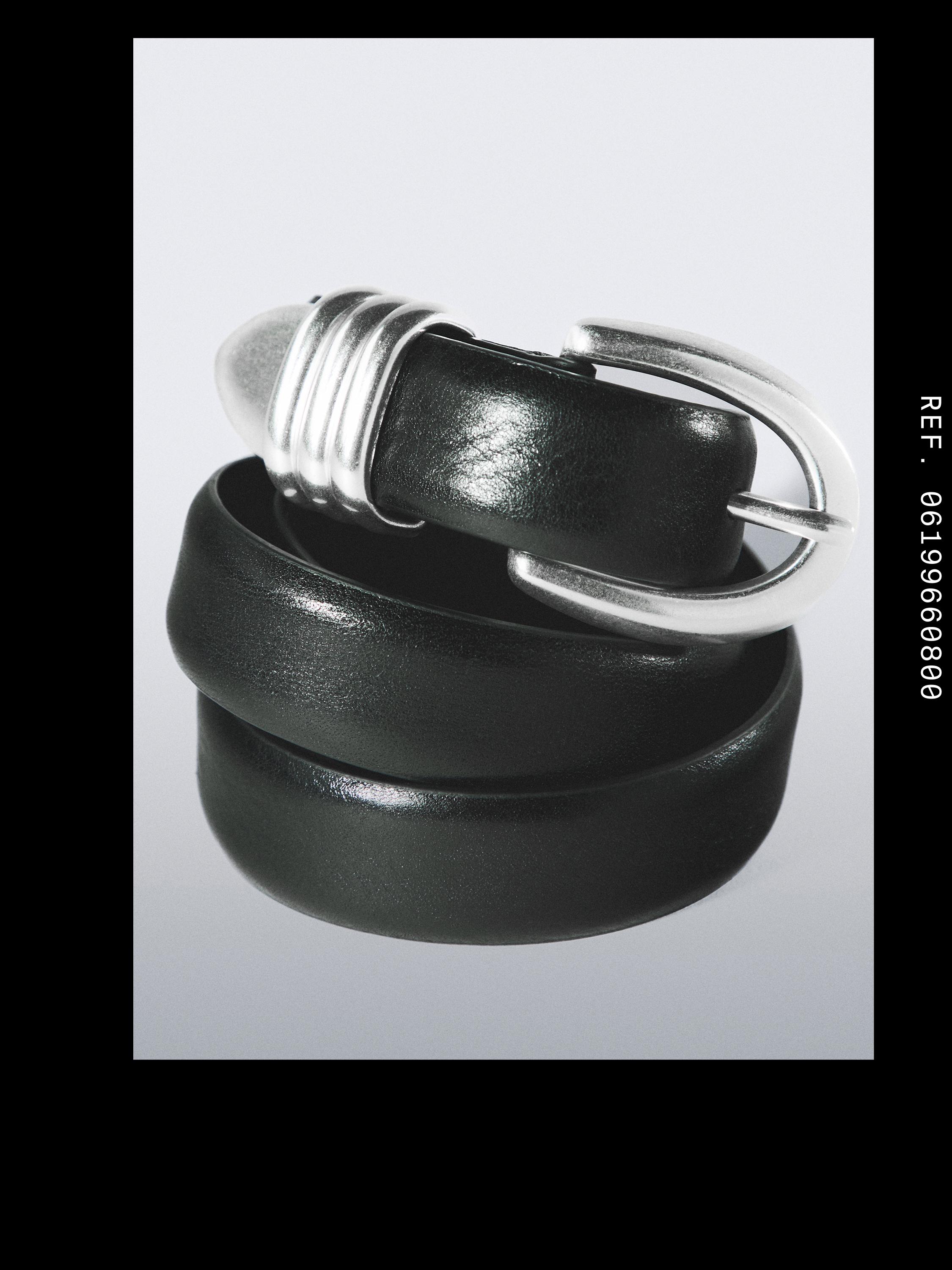 Nappa leather belt with metal detail — BLACK