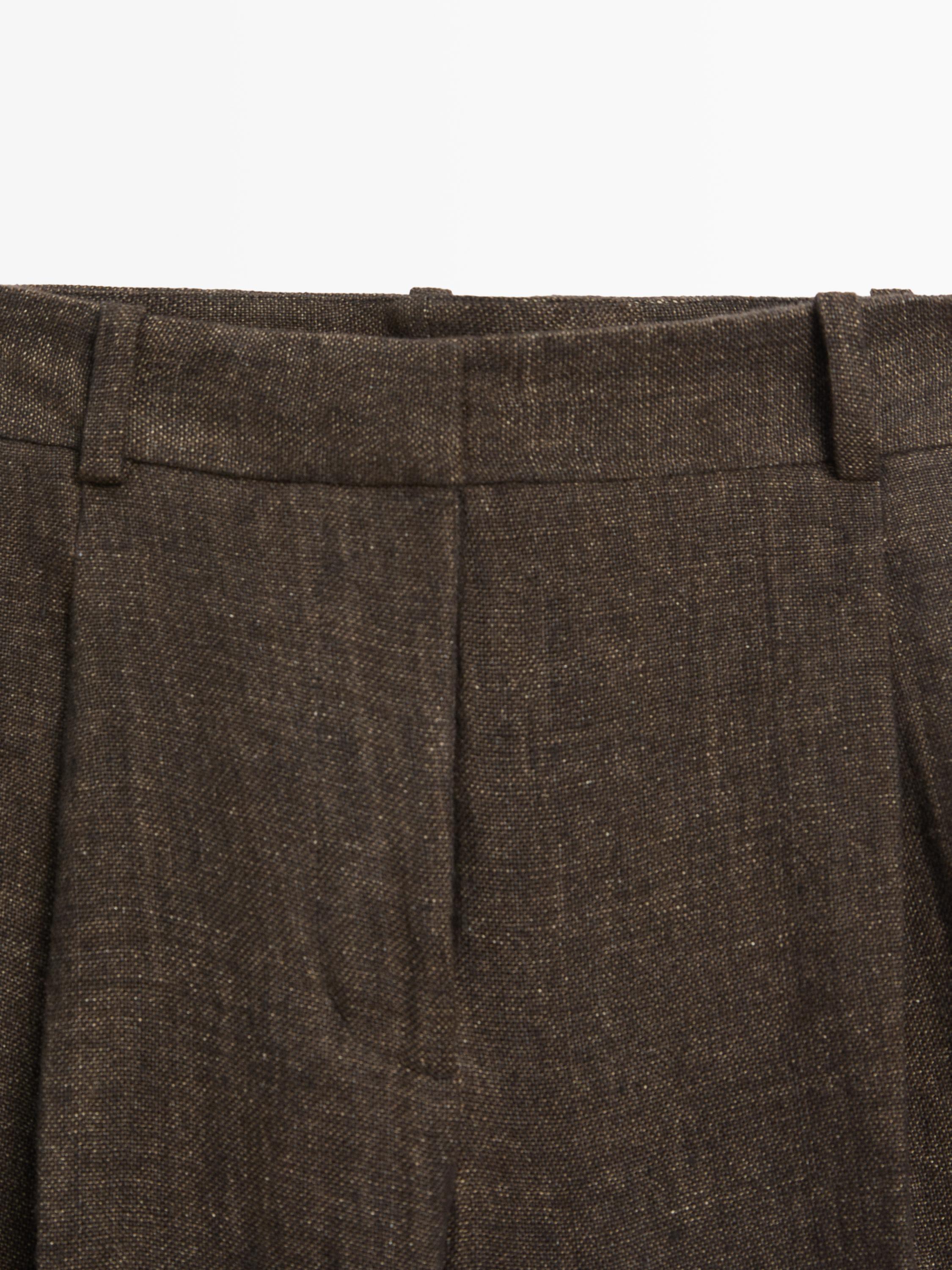 Total look melange linen darted trousers — MOLE BROWN