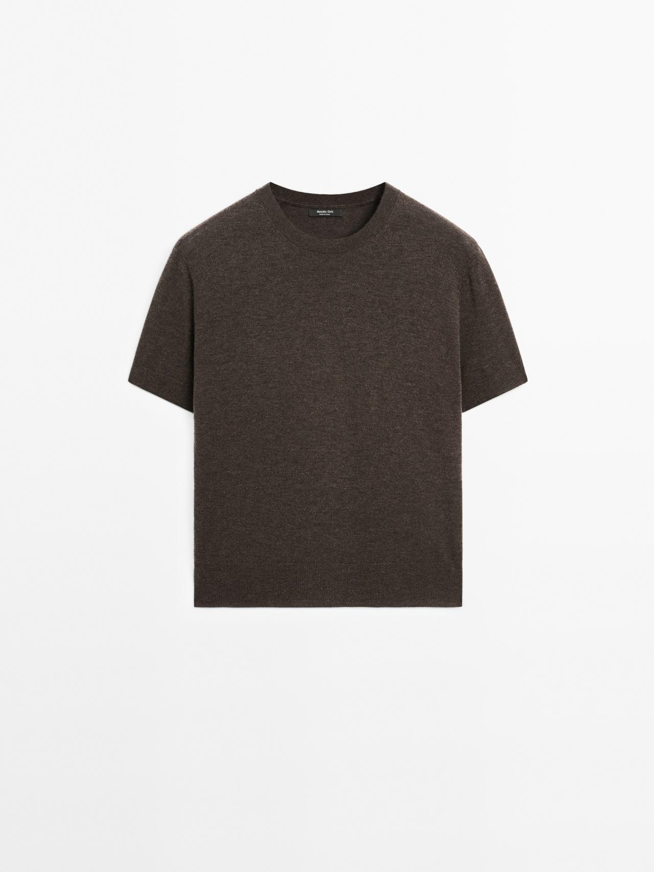 Massimo Dutti - Dame - Strikket Trøje I Uldblanding Med Korte Ærmer - Chokolade - L