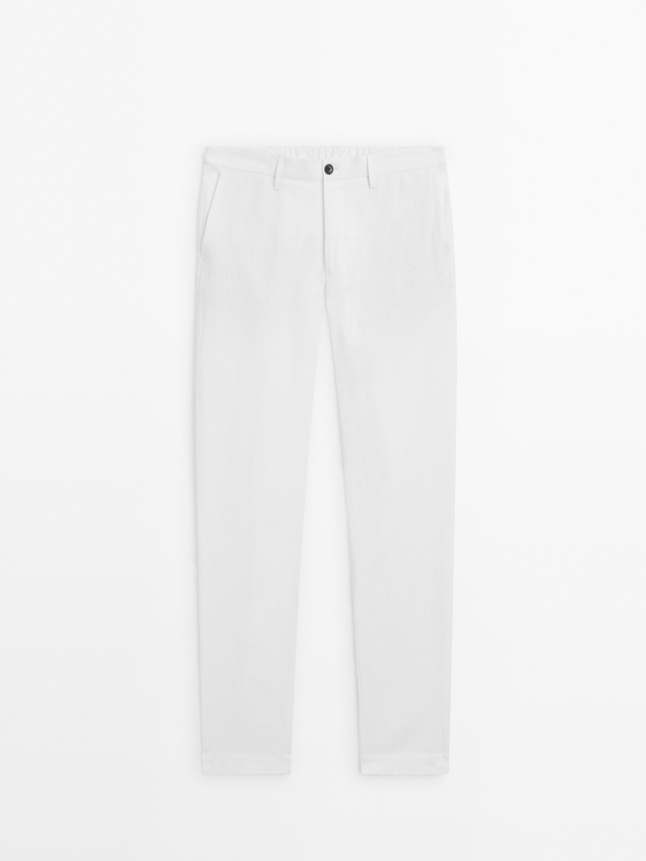 Pantalon regular fit 100 % lin