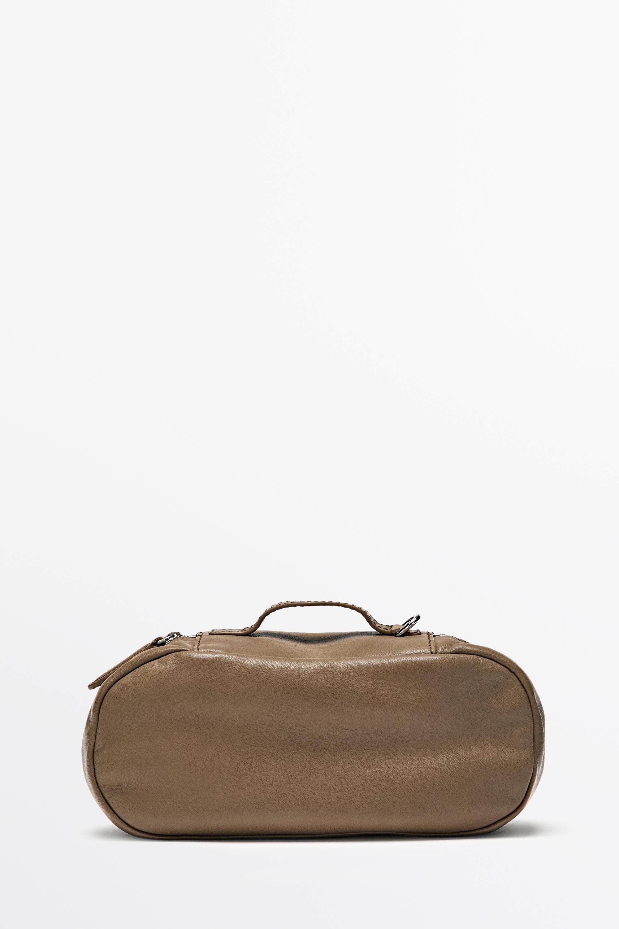 Oval nappa leather toiletry bag — MOLE BROWN