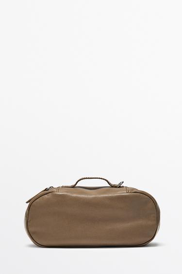 Nappa leather oval toiletry bag — MOLE BROWN 1