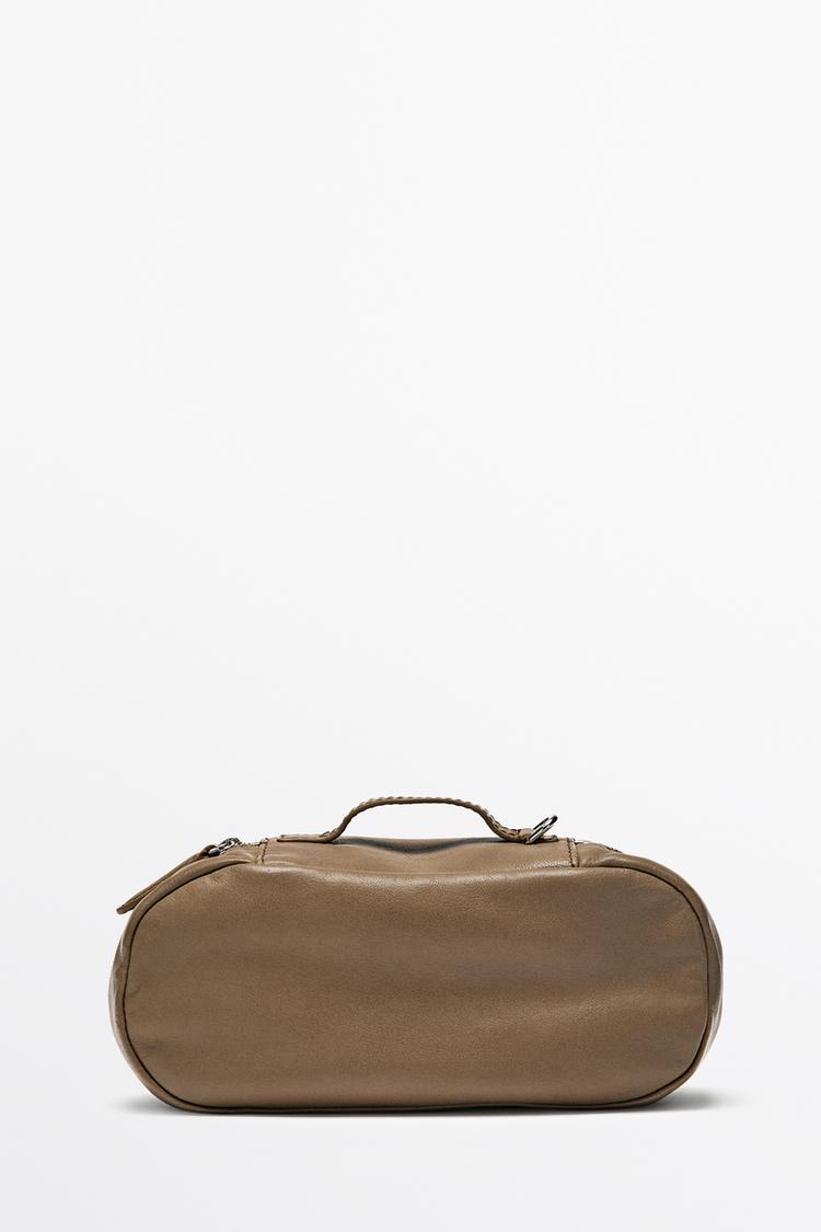 Nappa leather oval toiletry bag — MOLE BROWN