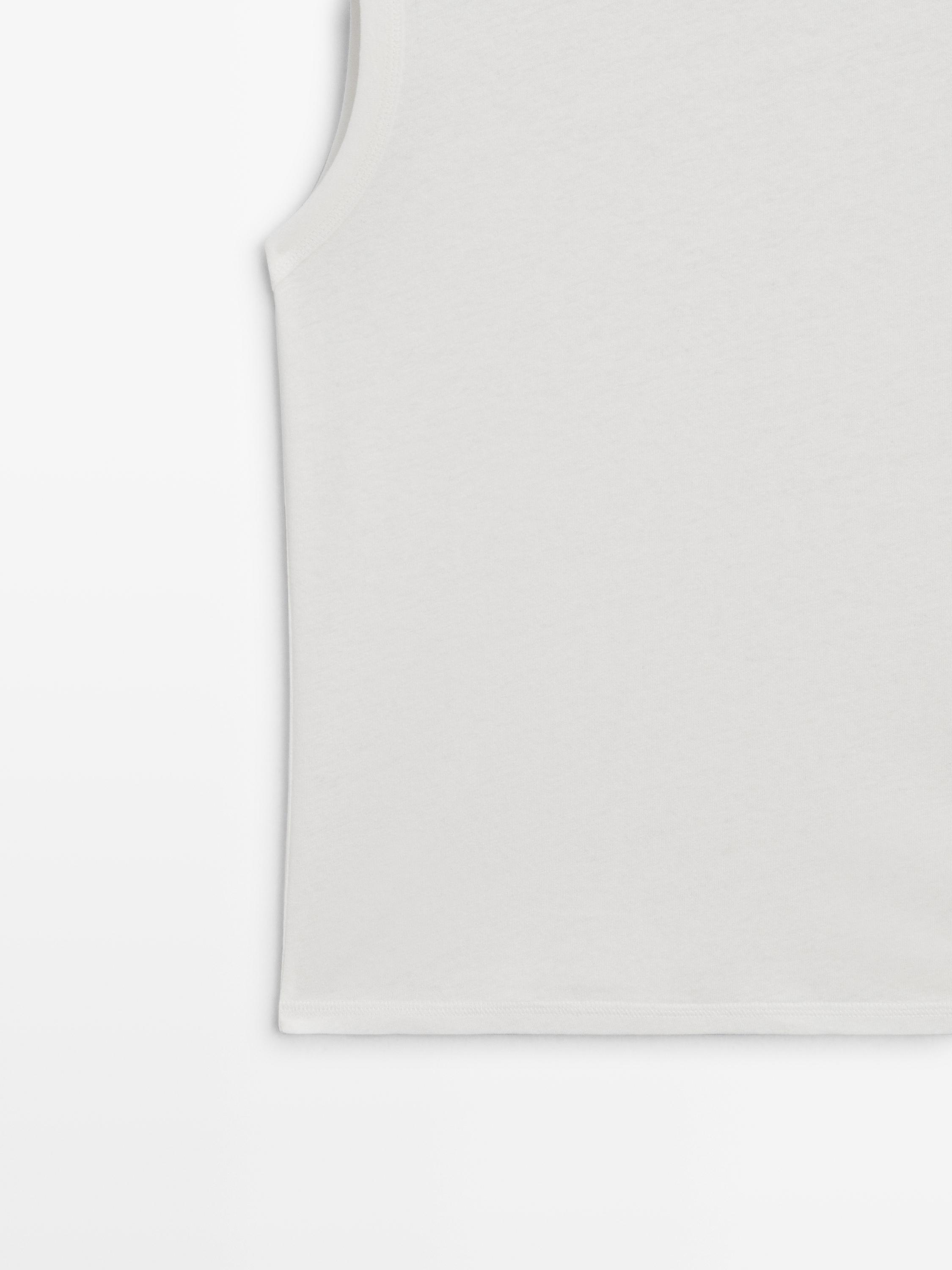 Sleeveless linen blend T-shirt — Off white