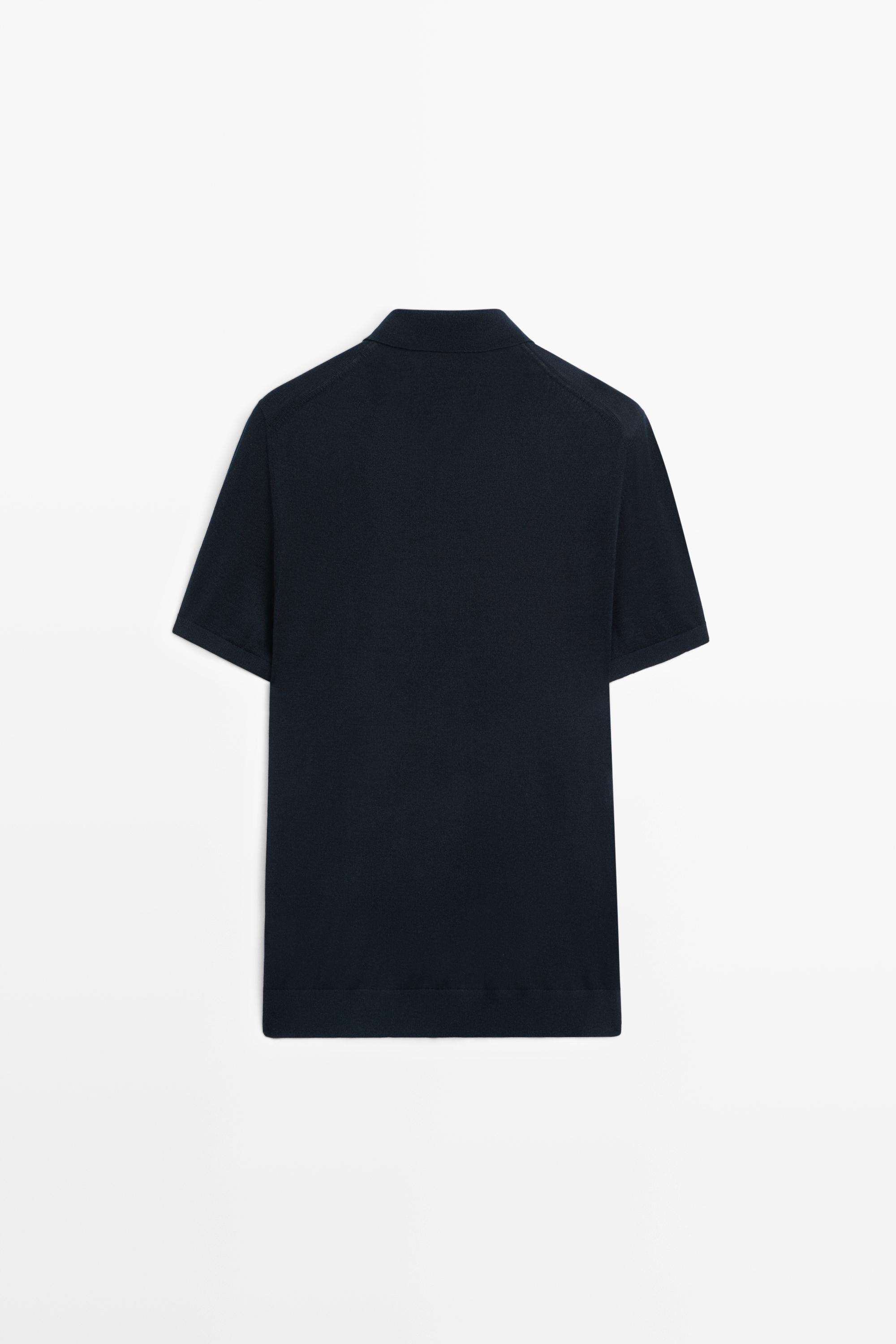 Wool blend zip-detail polo shirt — NAVY BLUE