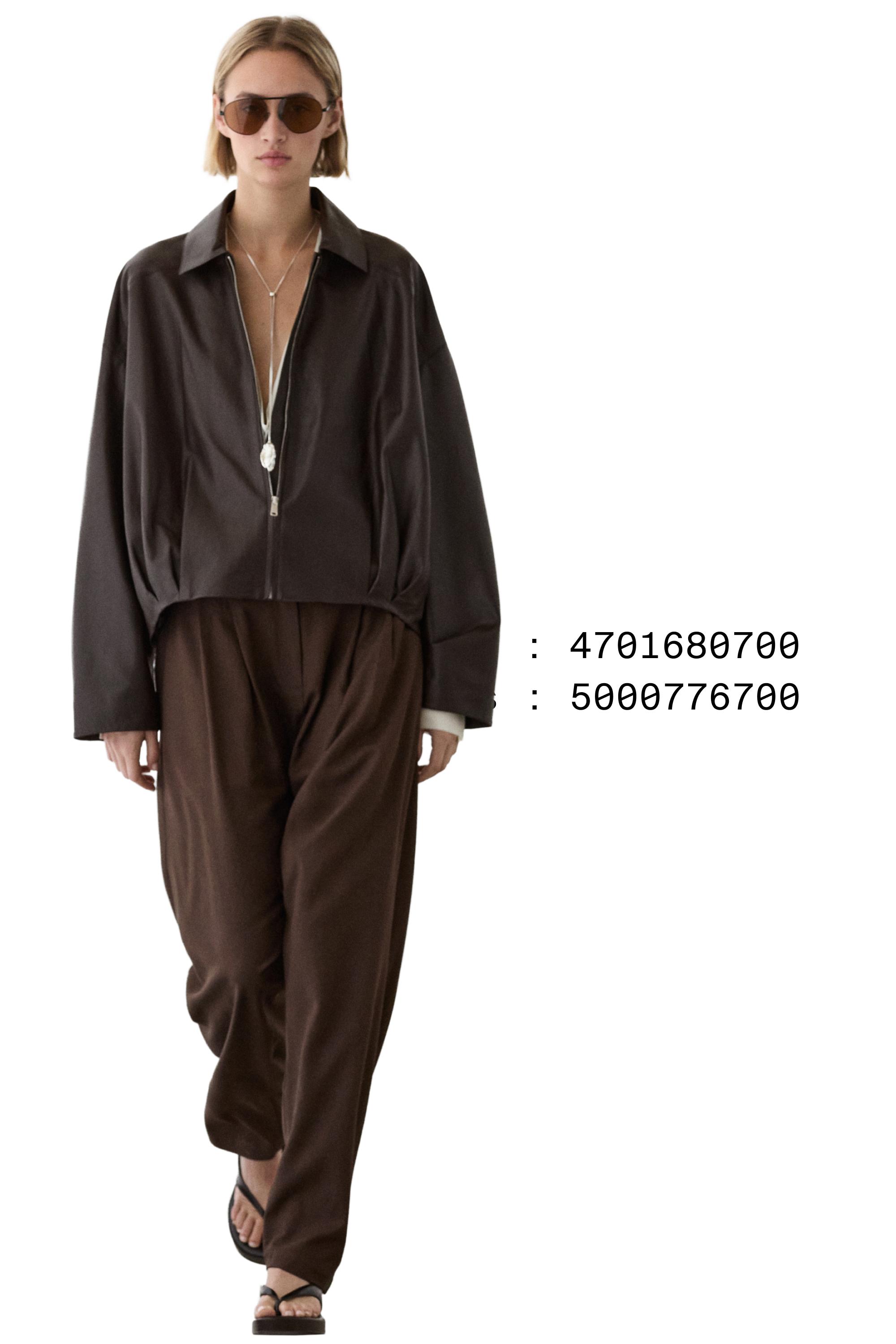 Nappa leather bomber jacket with pleat detail — BROWN