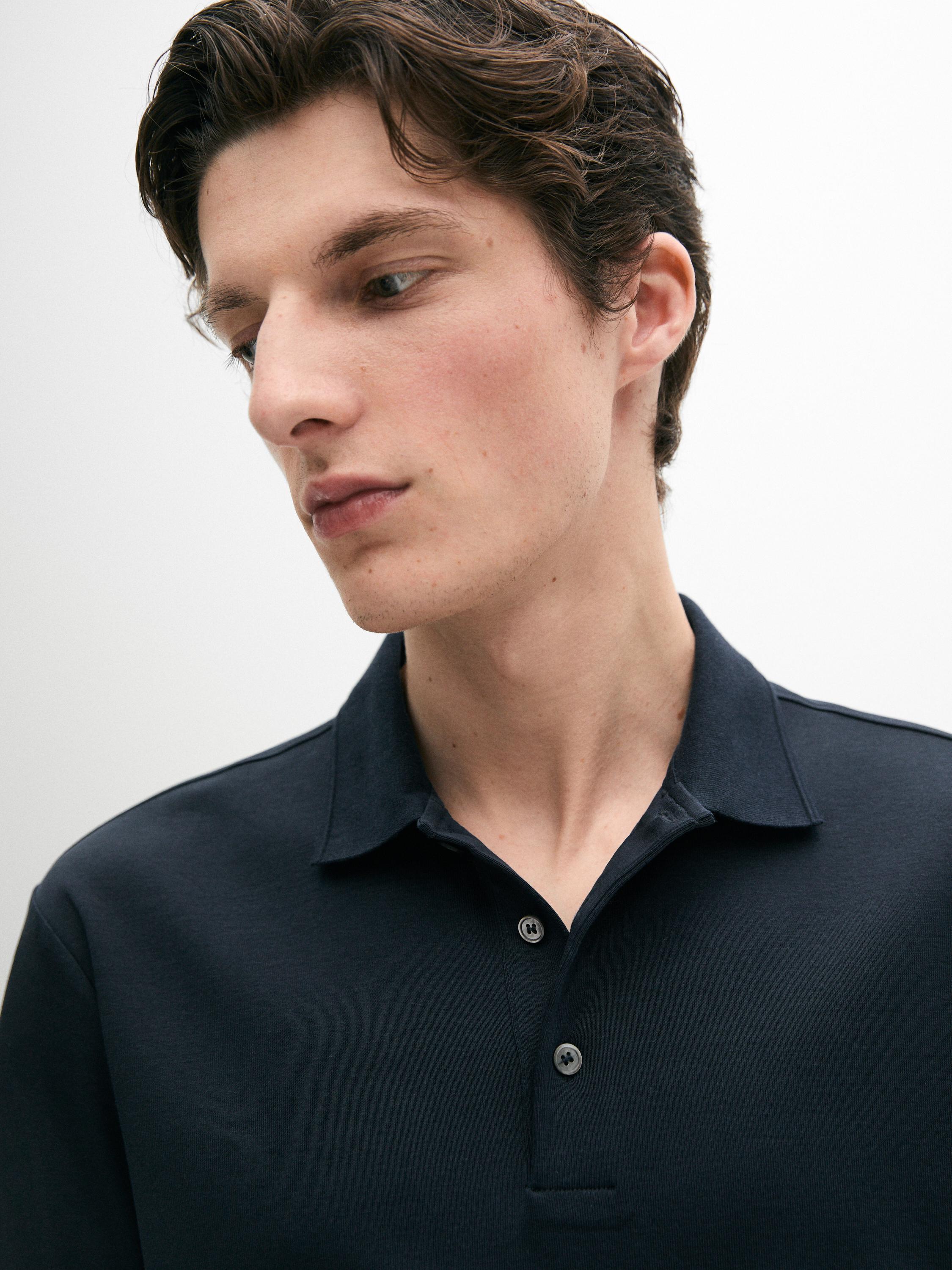 Short sleeve cotton polo shirt — NAVY BLUE