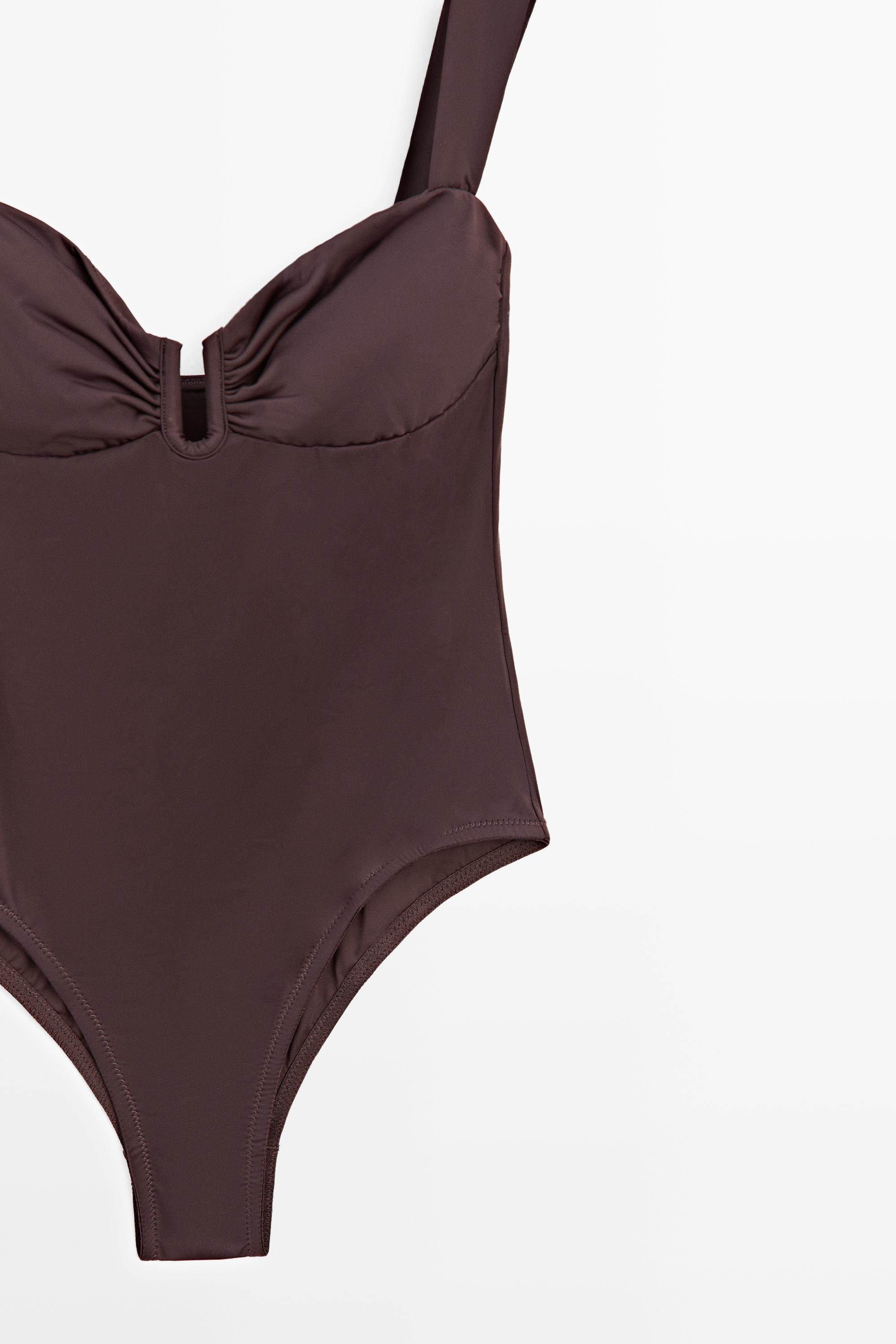 Swimsuit with gathered detail — BROWN