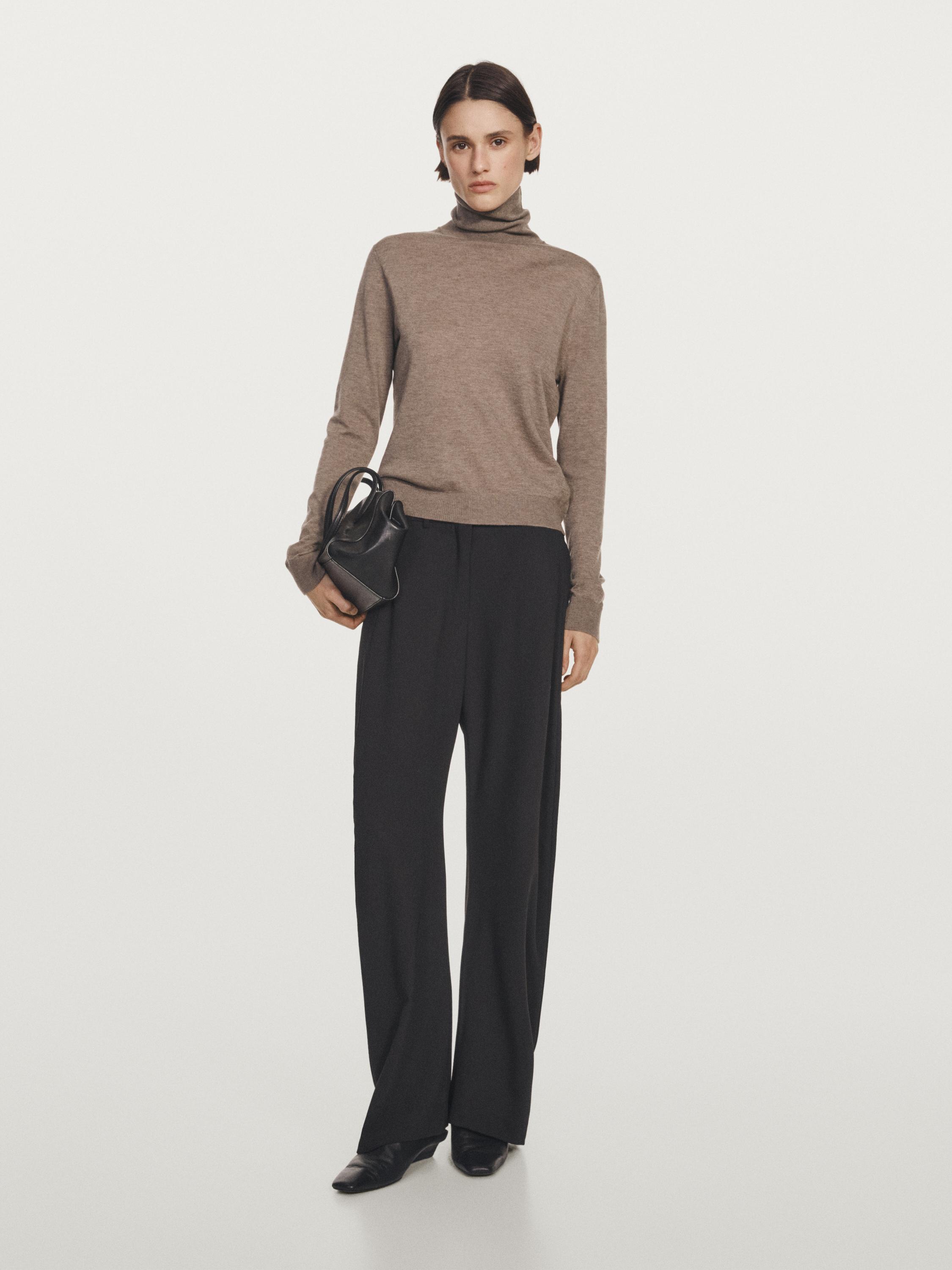 Wool blend high neck knit sweater