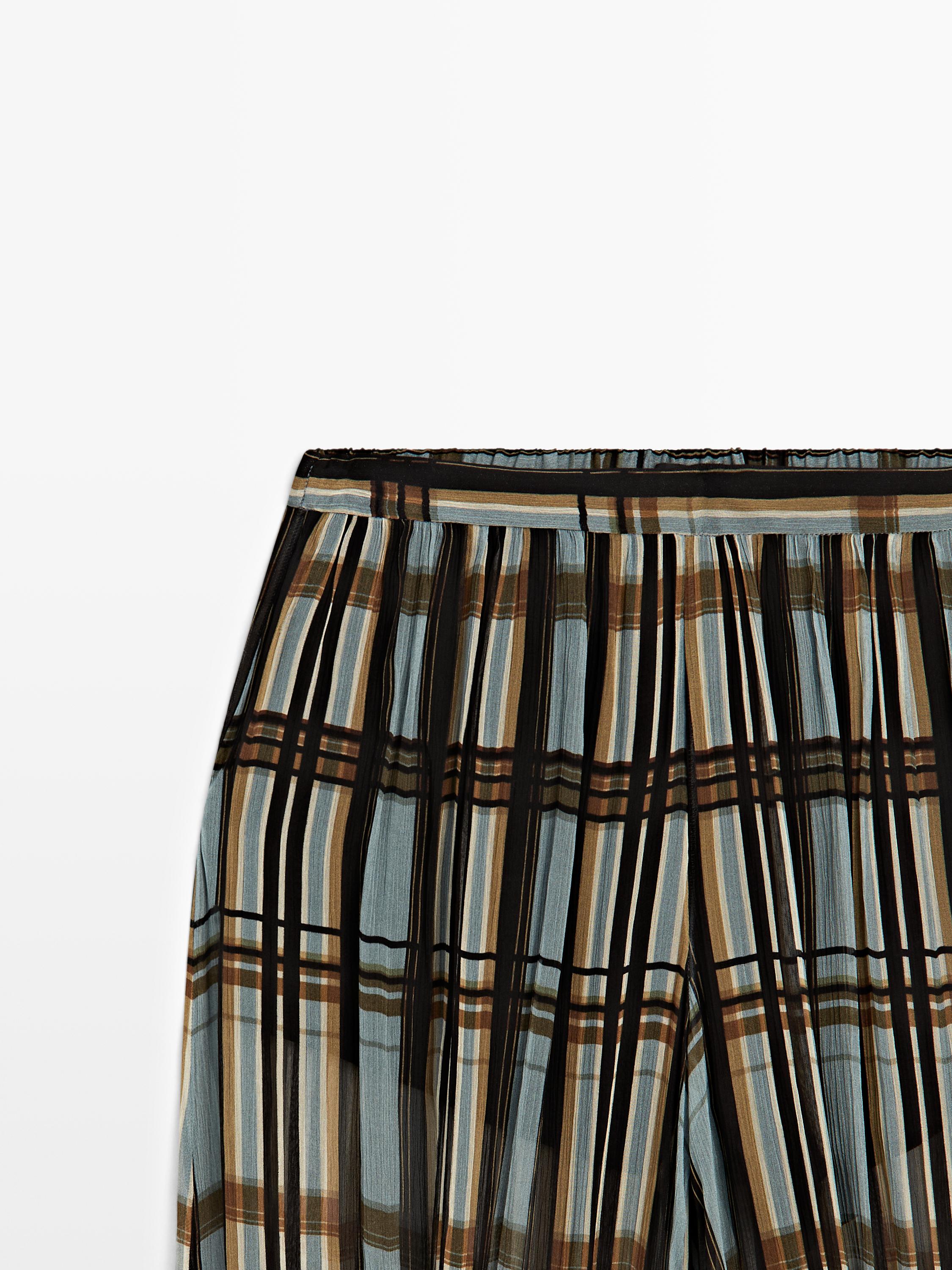 Flowing check printed sarouel trousers — Light Blue