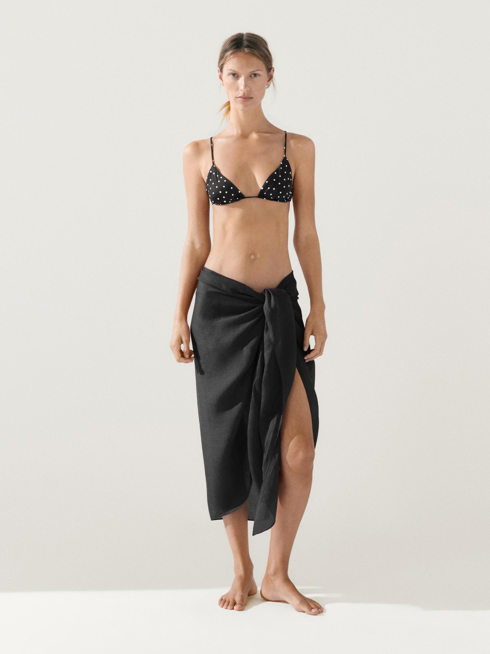 Falda Pareo 100% Ramio - Negro - M - Massimo Dutti - Mujer