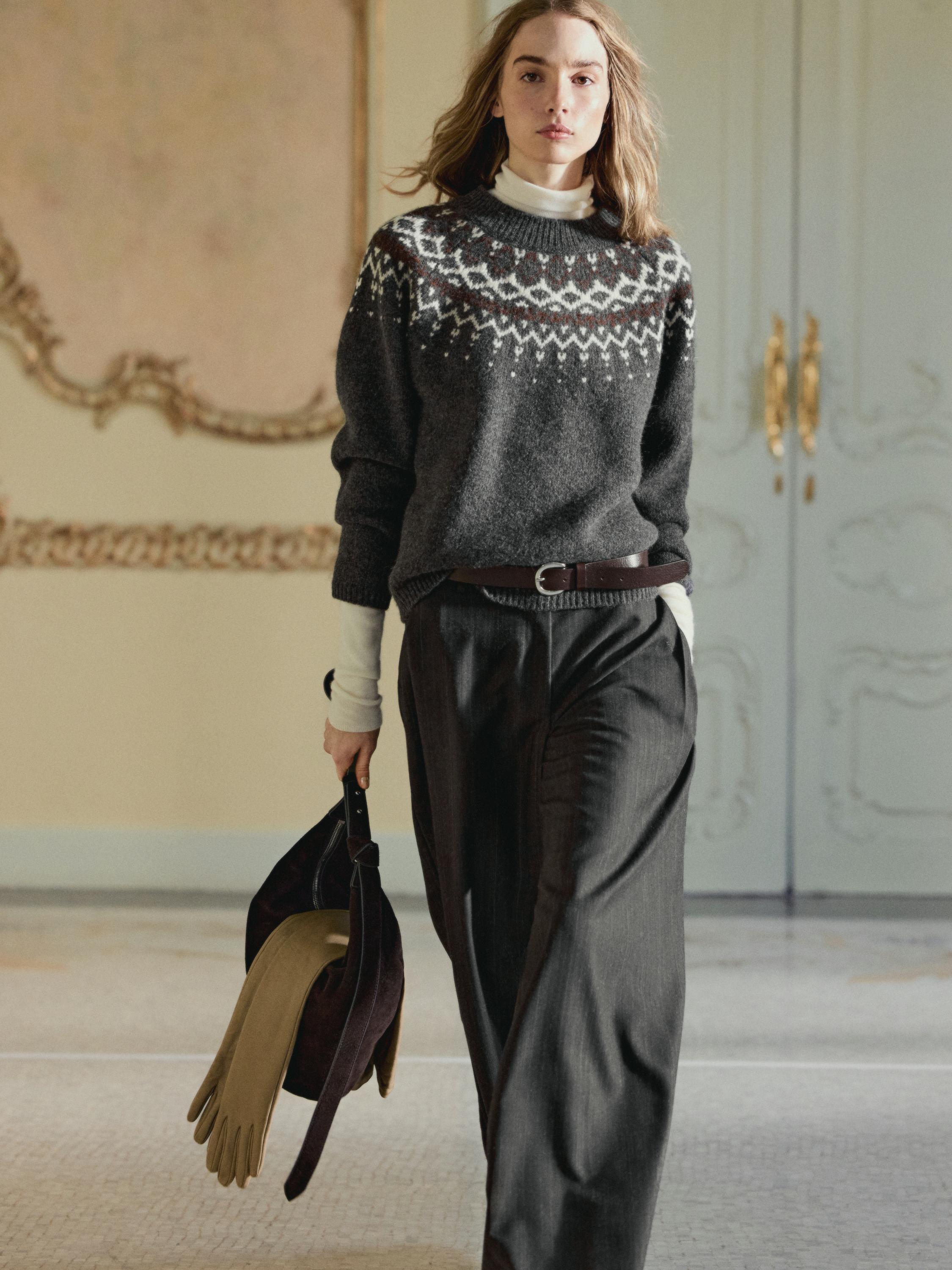 100% wool jacquard knit sweater