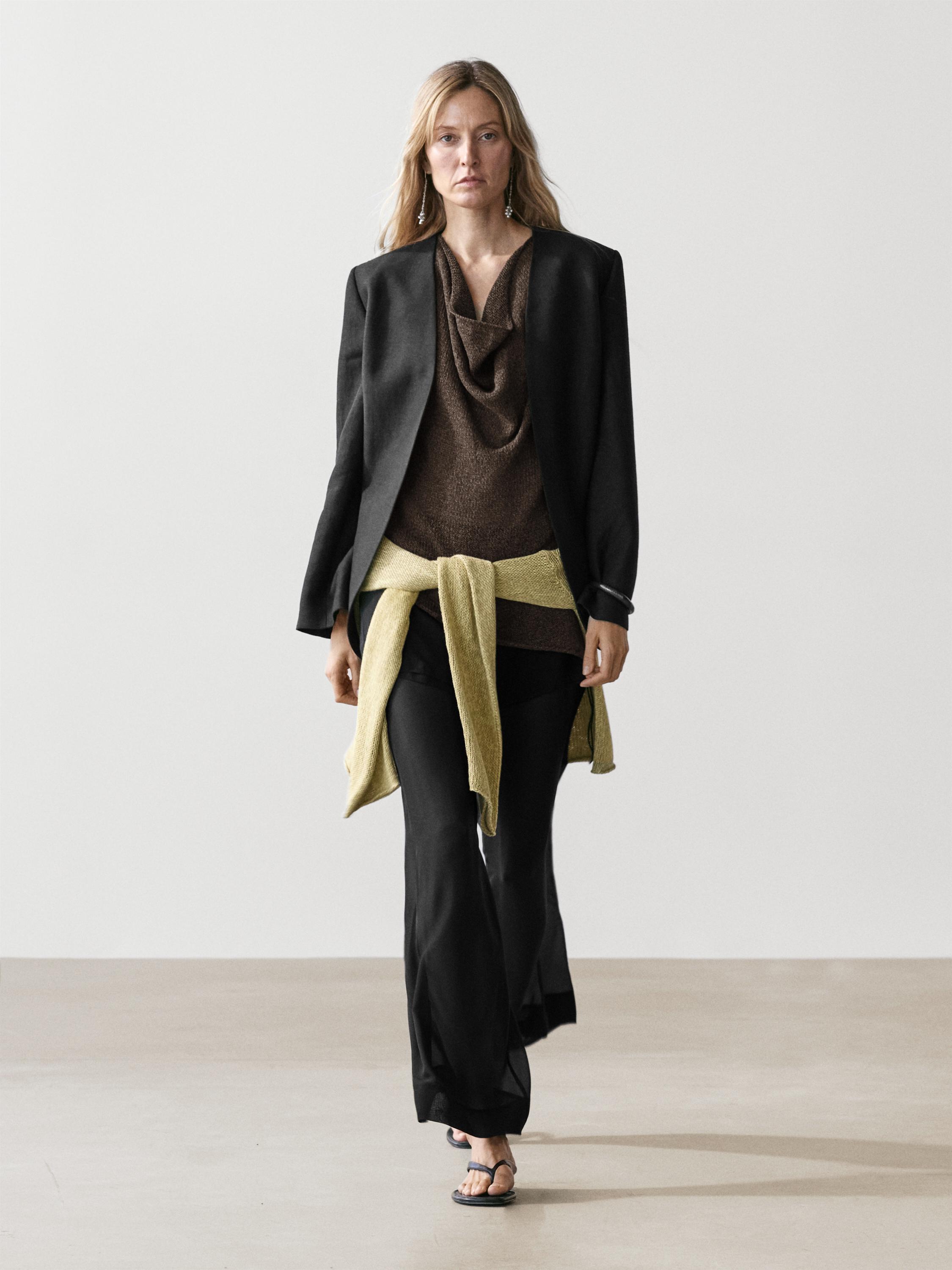 100% linen lapelless blazer — BLACK