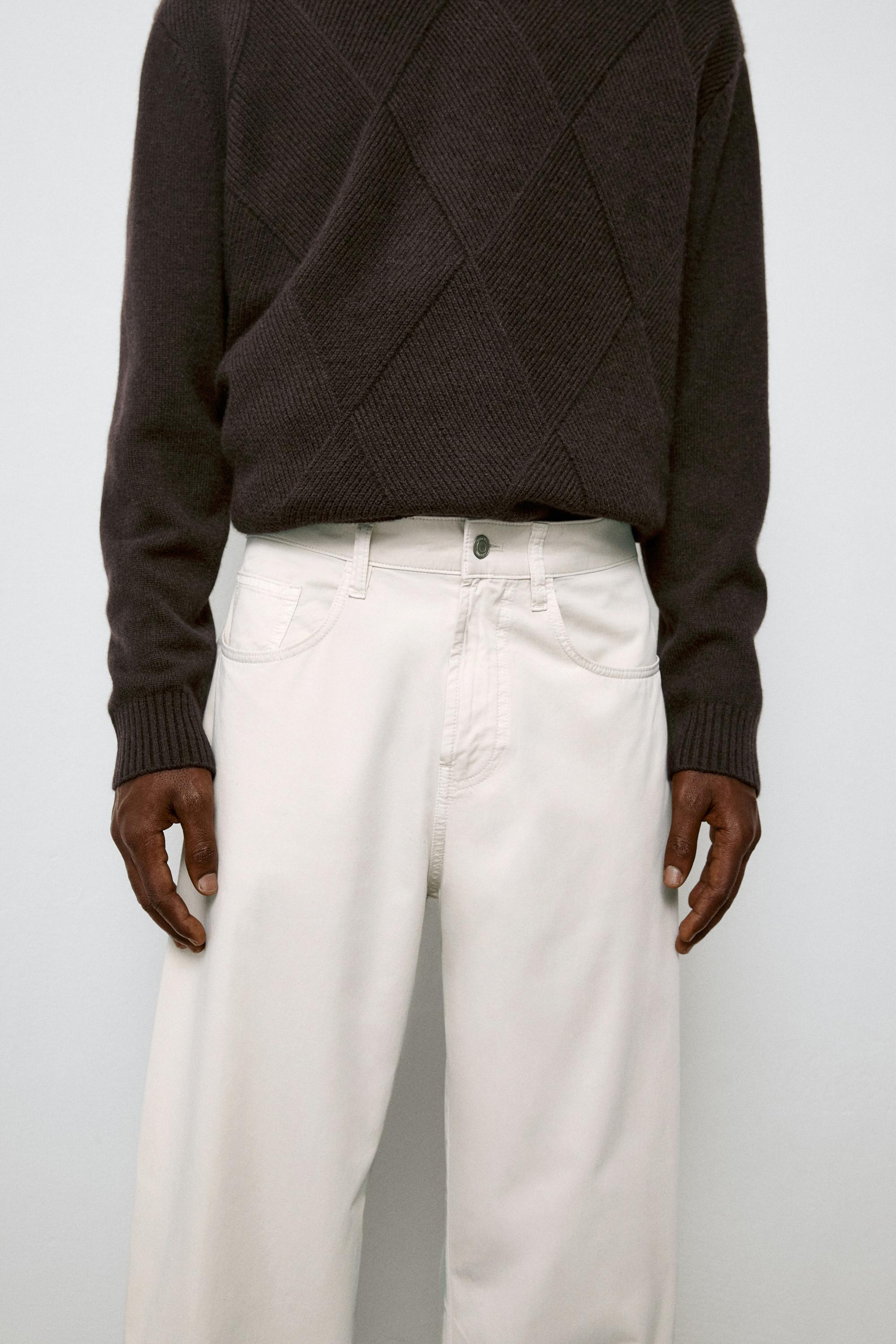 Barrel fit poplin denim-effect pants — STONE
