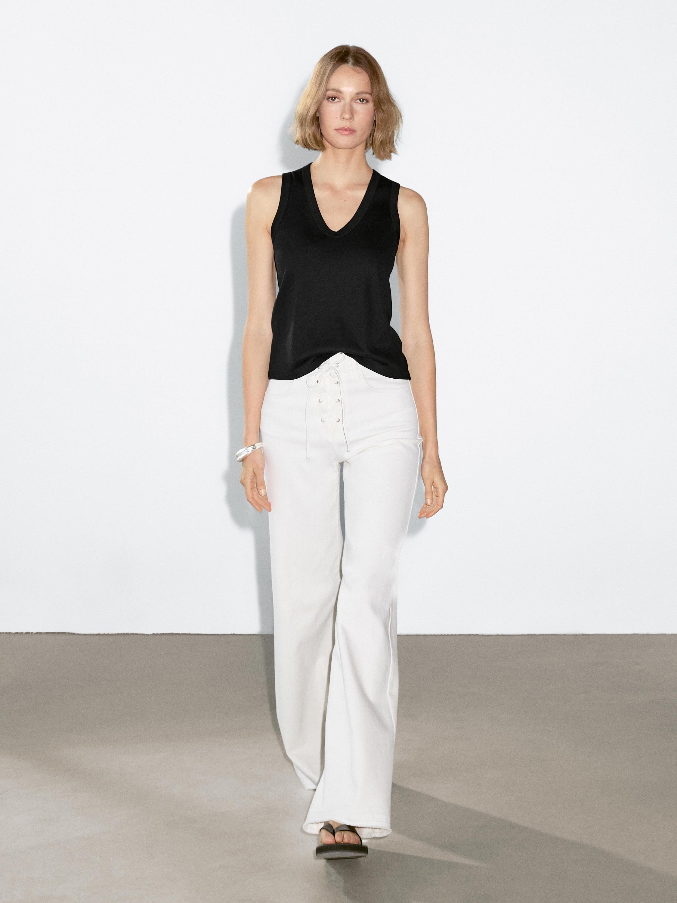 Sleeveless mercerised cotton T-shirt