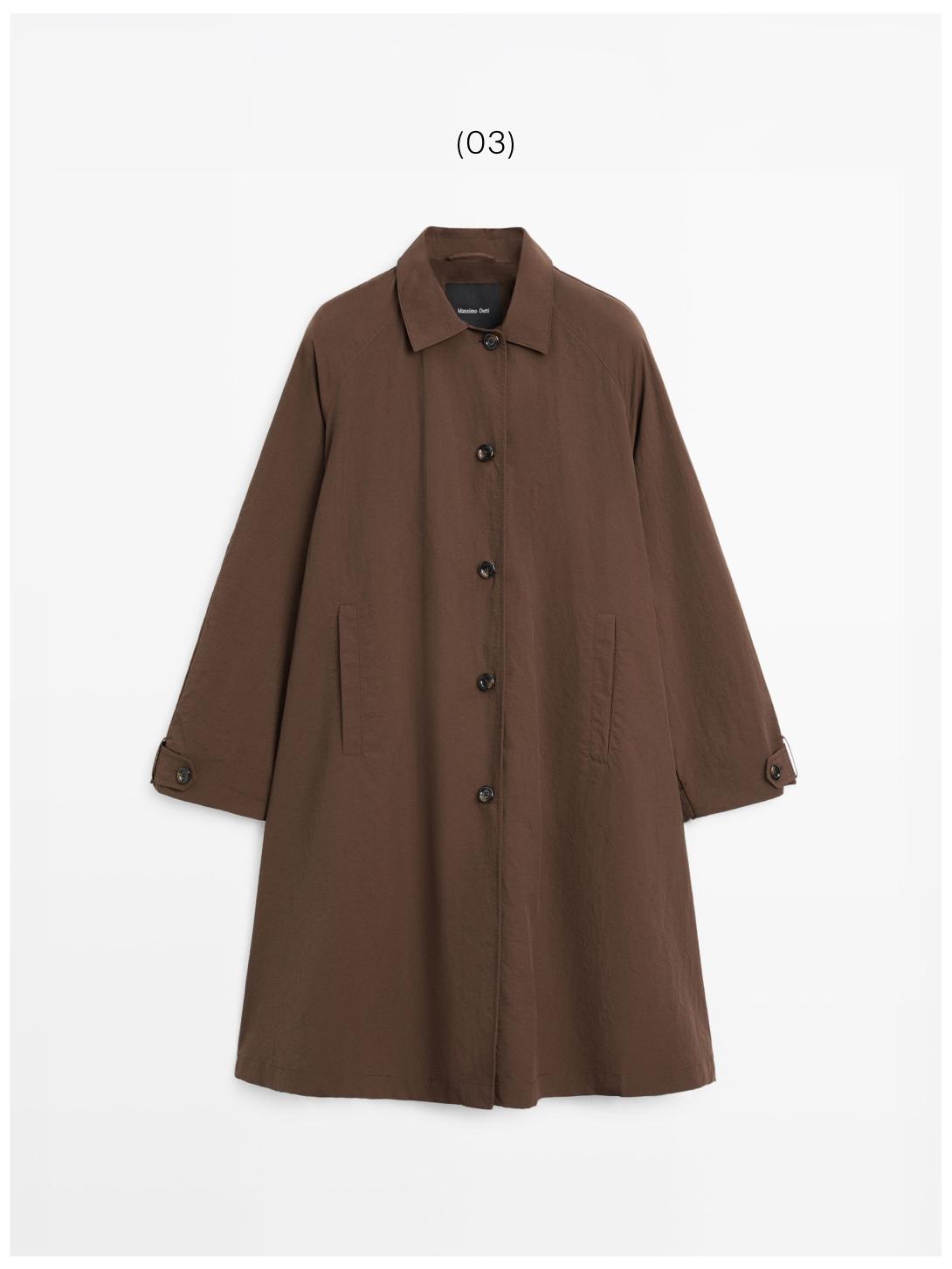 Oversize cape trench with neck detail — BROWN
