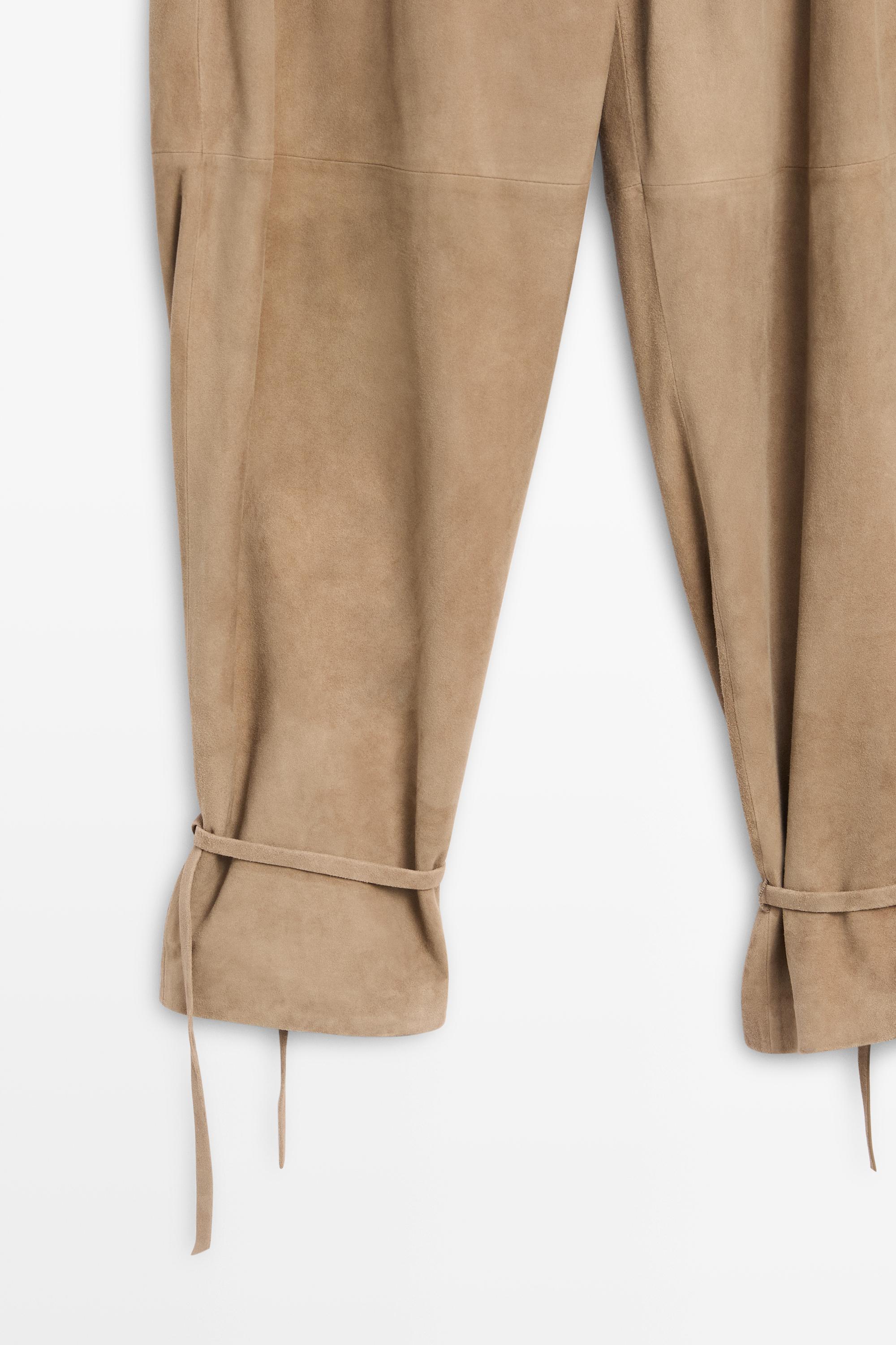 Suede leather pants with tie-detail hems — Green