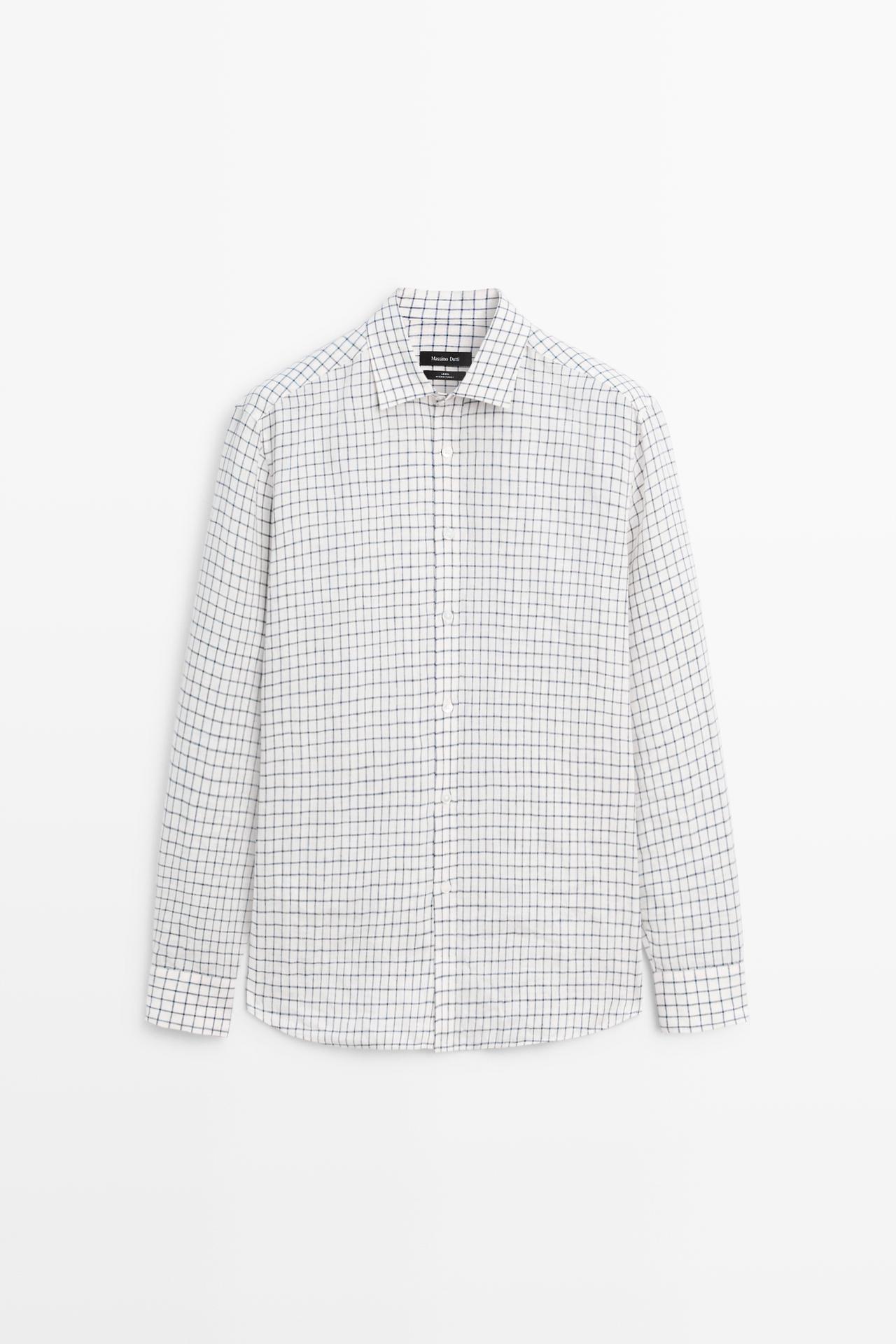 100% linen regular-fit check shirt — BLUE