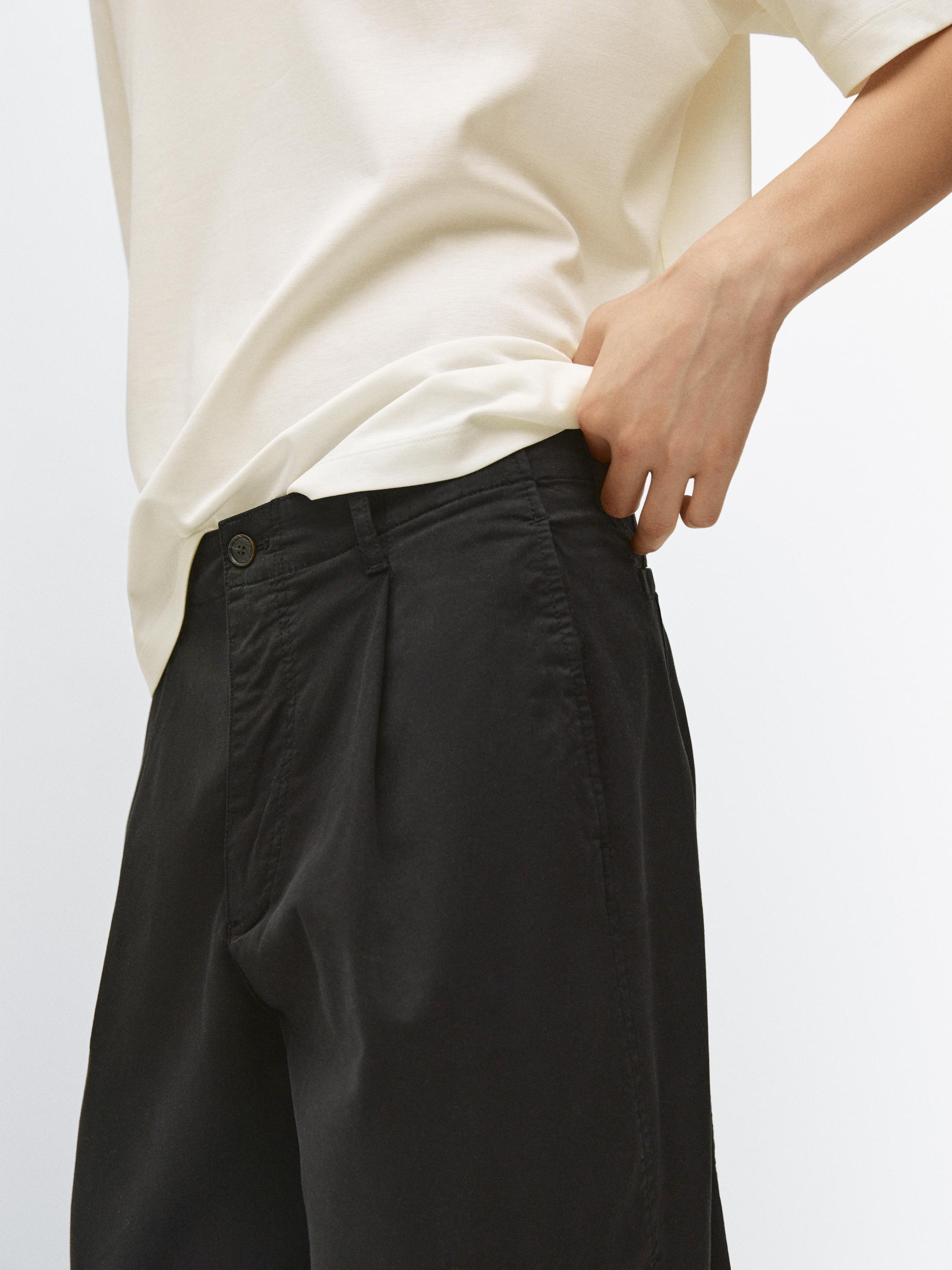 Cotton blend barrel fit trousers — BLACK
