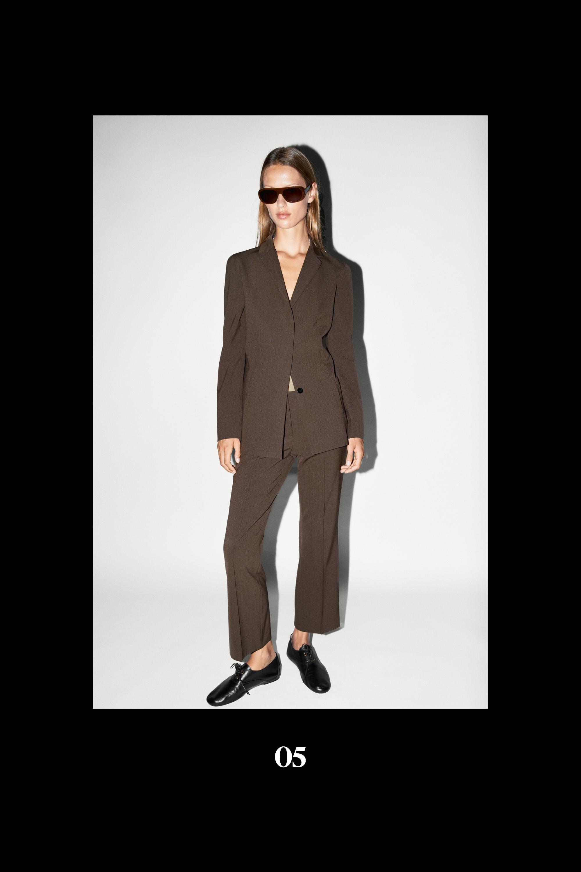 Round neck blazer with dart details — BLACK