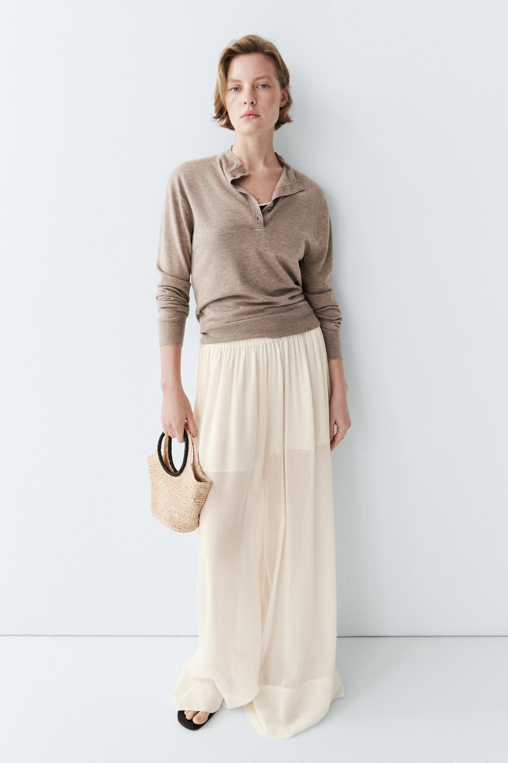 Buttoned mock turtleneck knit sweater — MEDIUM ECRU