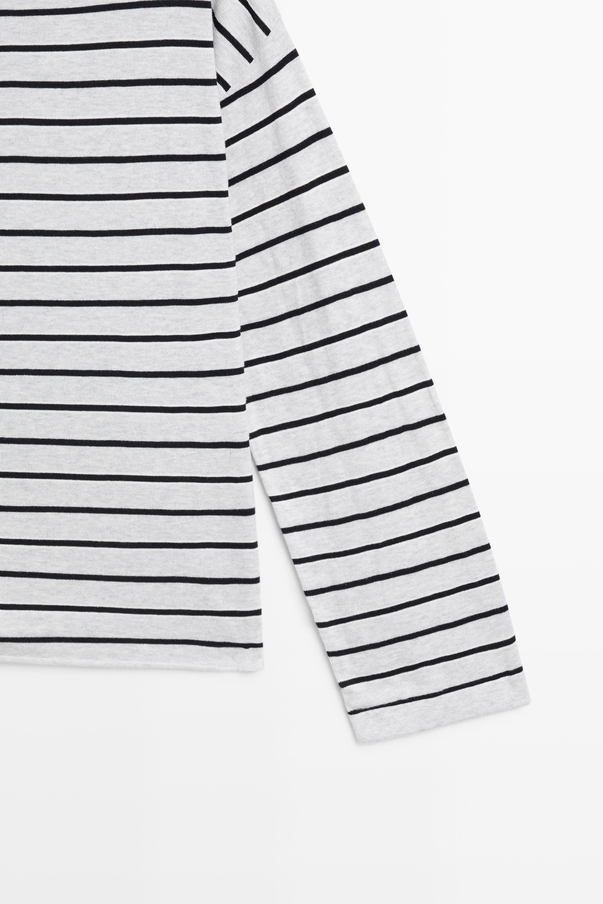 100% cotton striped knit sweater — GREY MARL