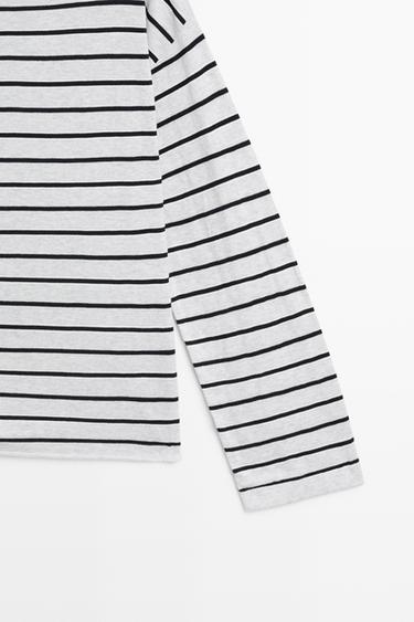 100% cotton striped knit sweater — GREY MARL 7
