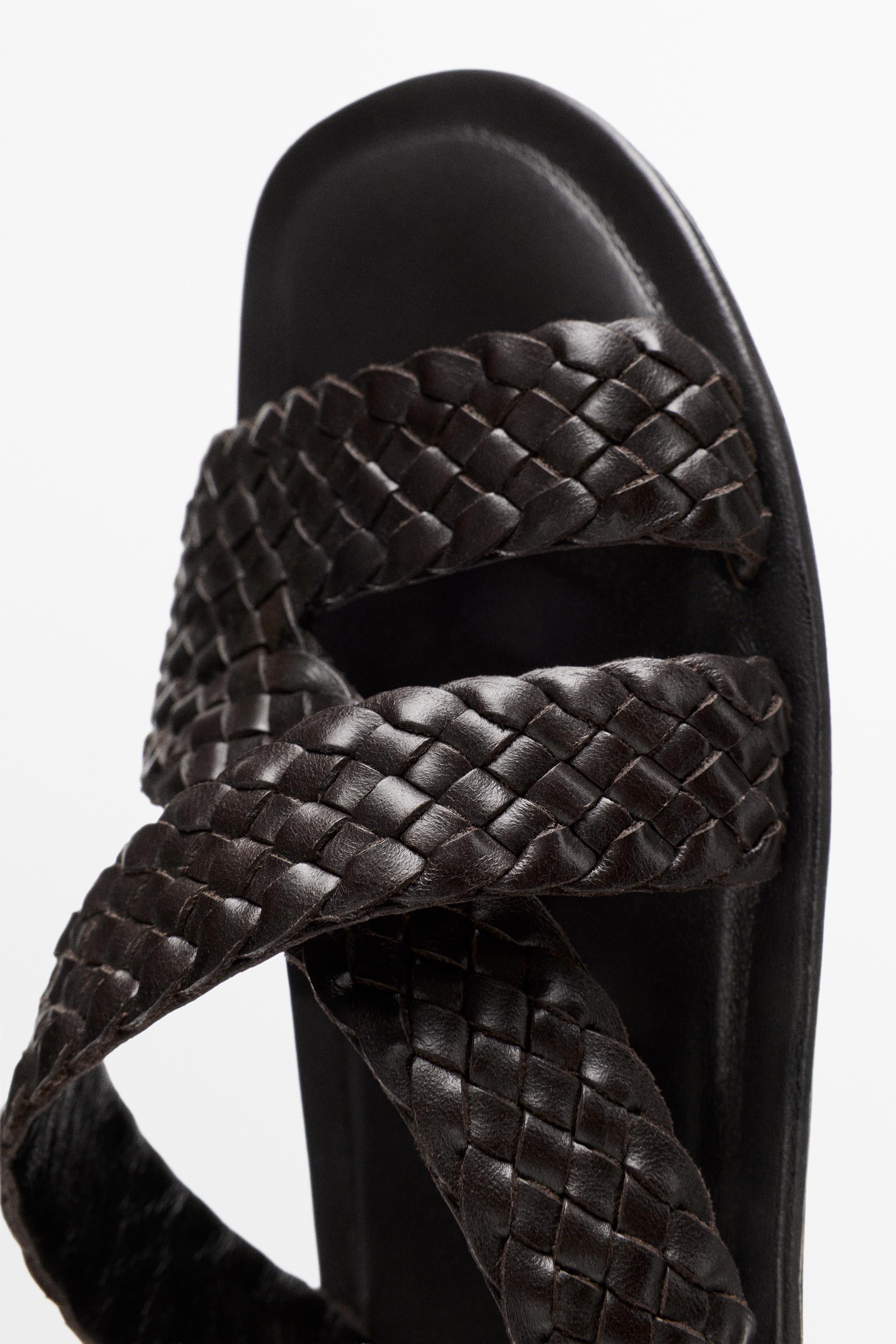 Braided leather sandals — BROWN