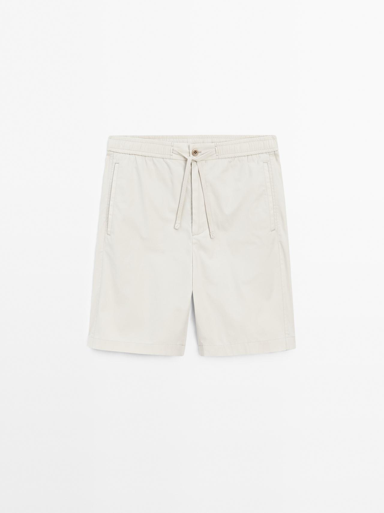 Massimo Dutti - Herre - Jogging Fit Bermudashorts I Poplin - Beige - S