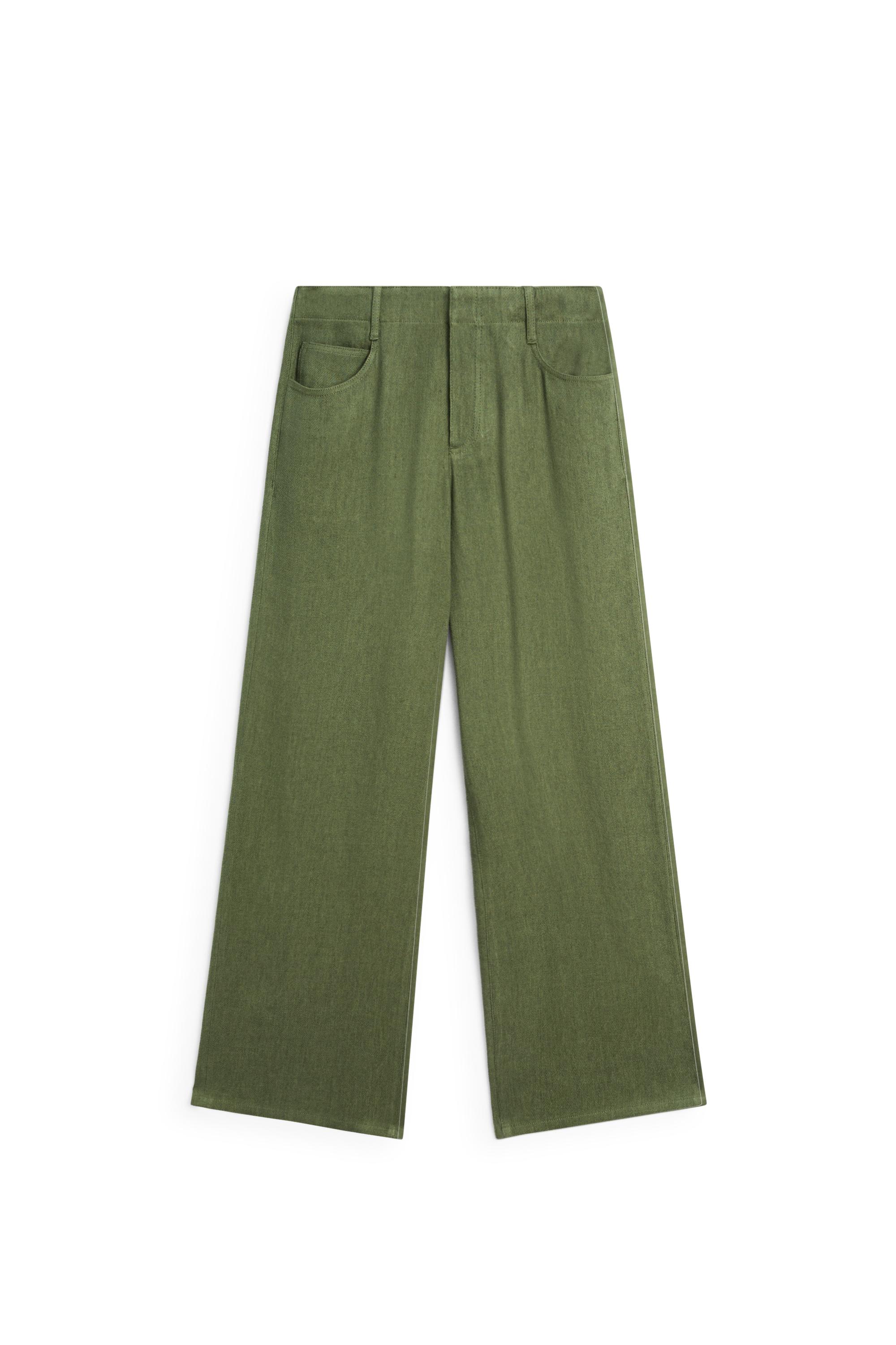 Straight linen blend pants — GREEN