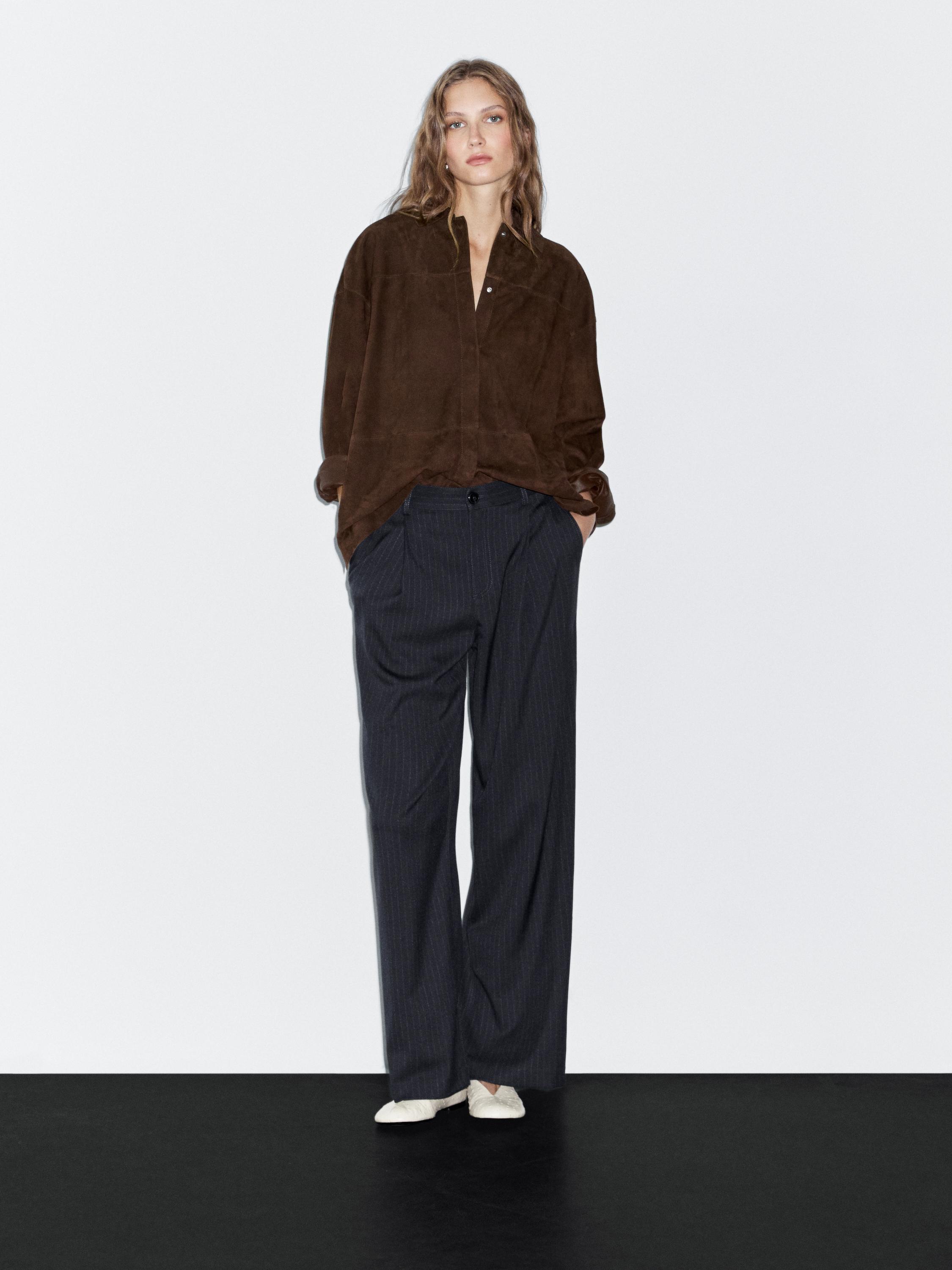 Mid-rise wide-leg pinstripe trousers