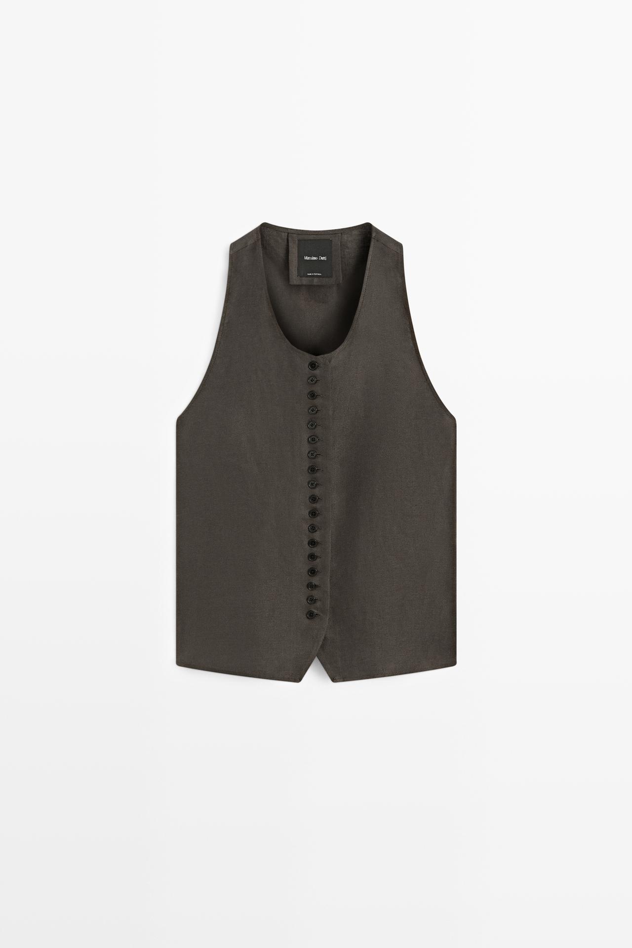 100% linen vest — BROWN MARL