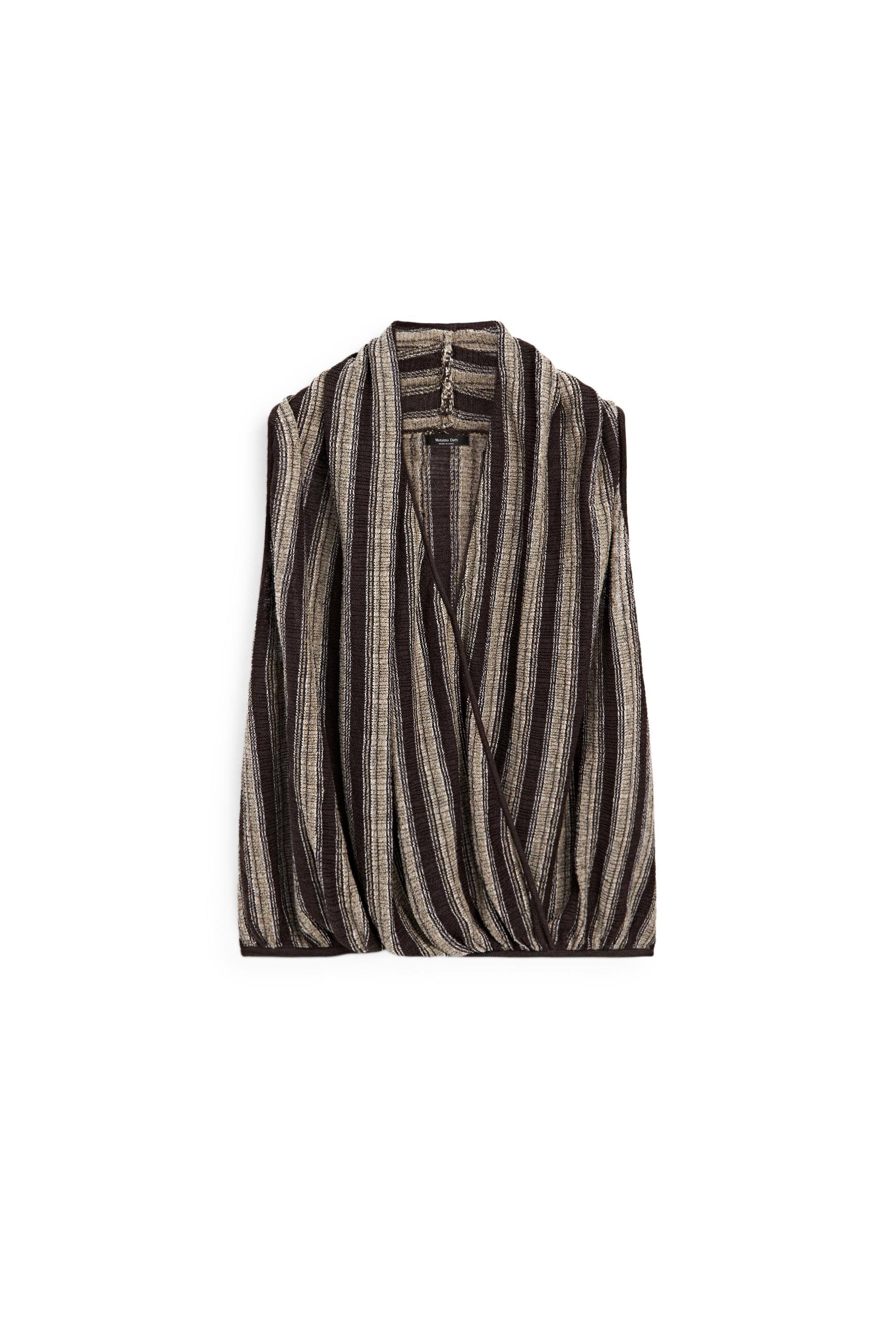 Surplice top with striped detail — BROWN