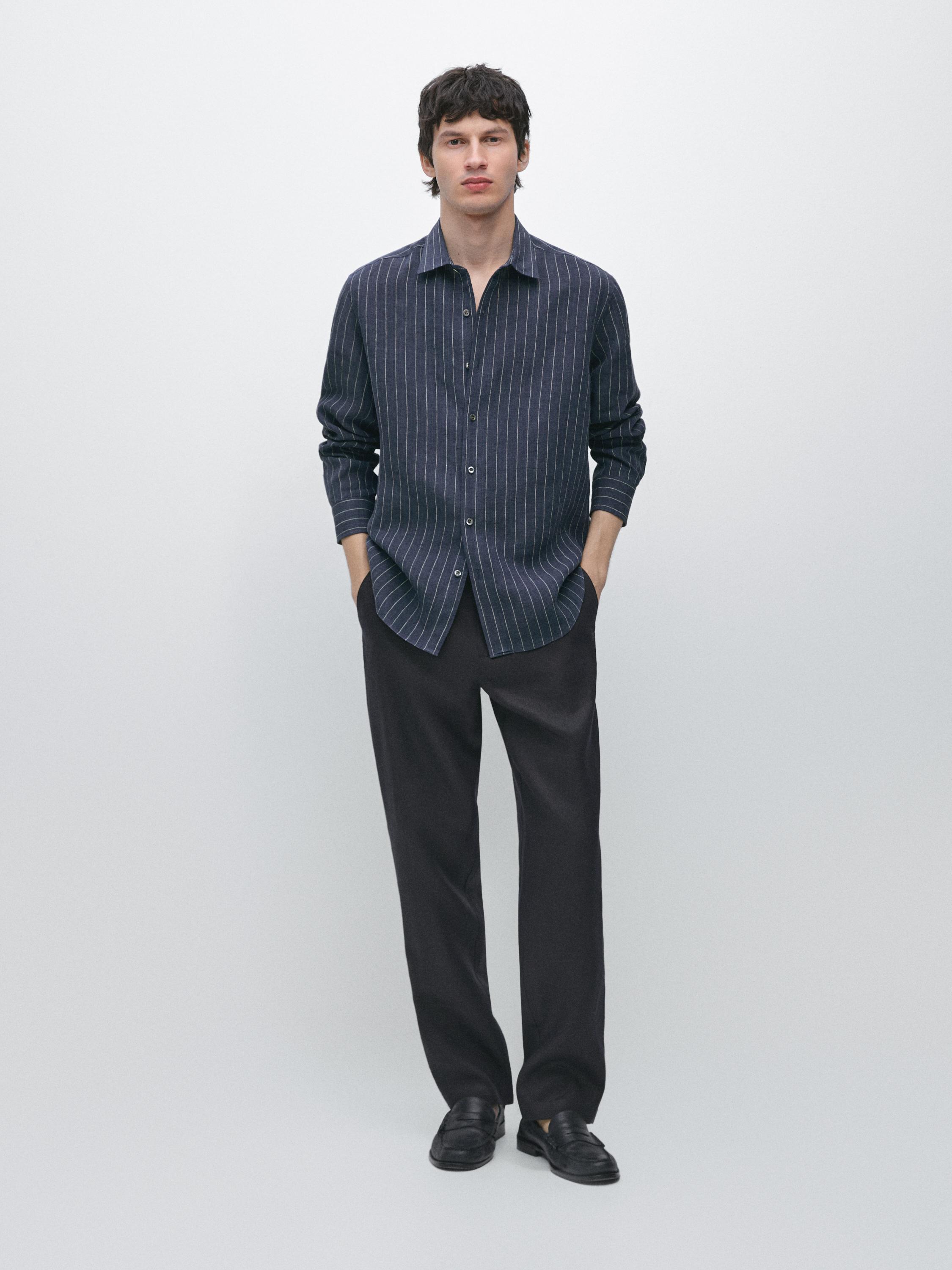 Tapered fit linen trousers