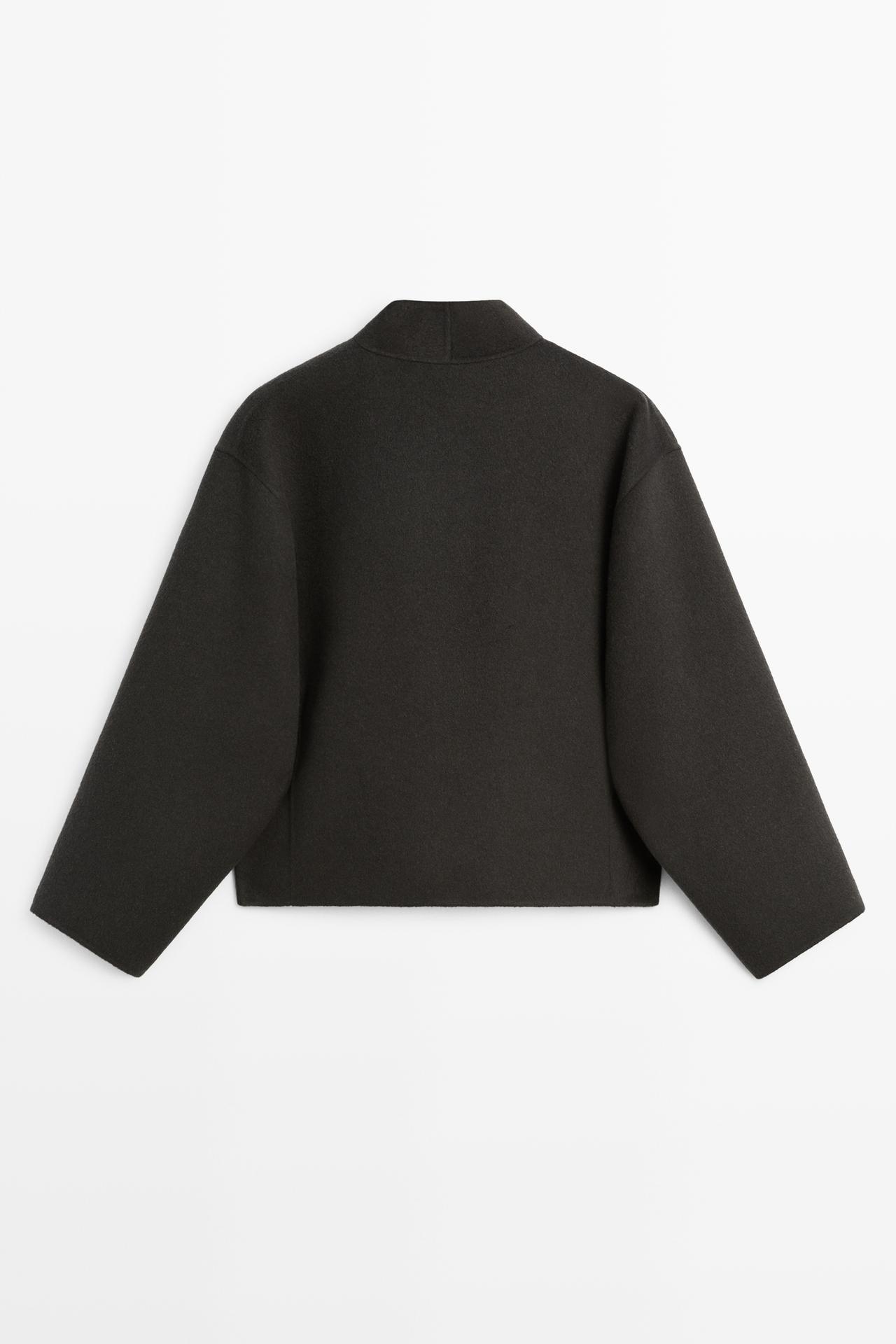 Short wool blend coat with button details — DARK GREY