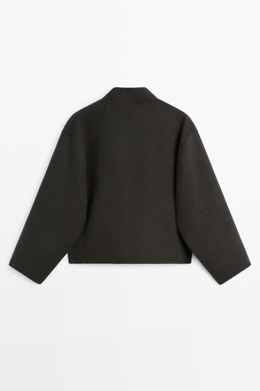 Short wool blend coat with button details — DARK GREY 6