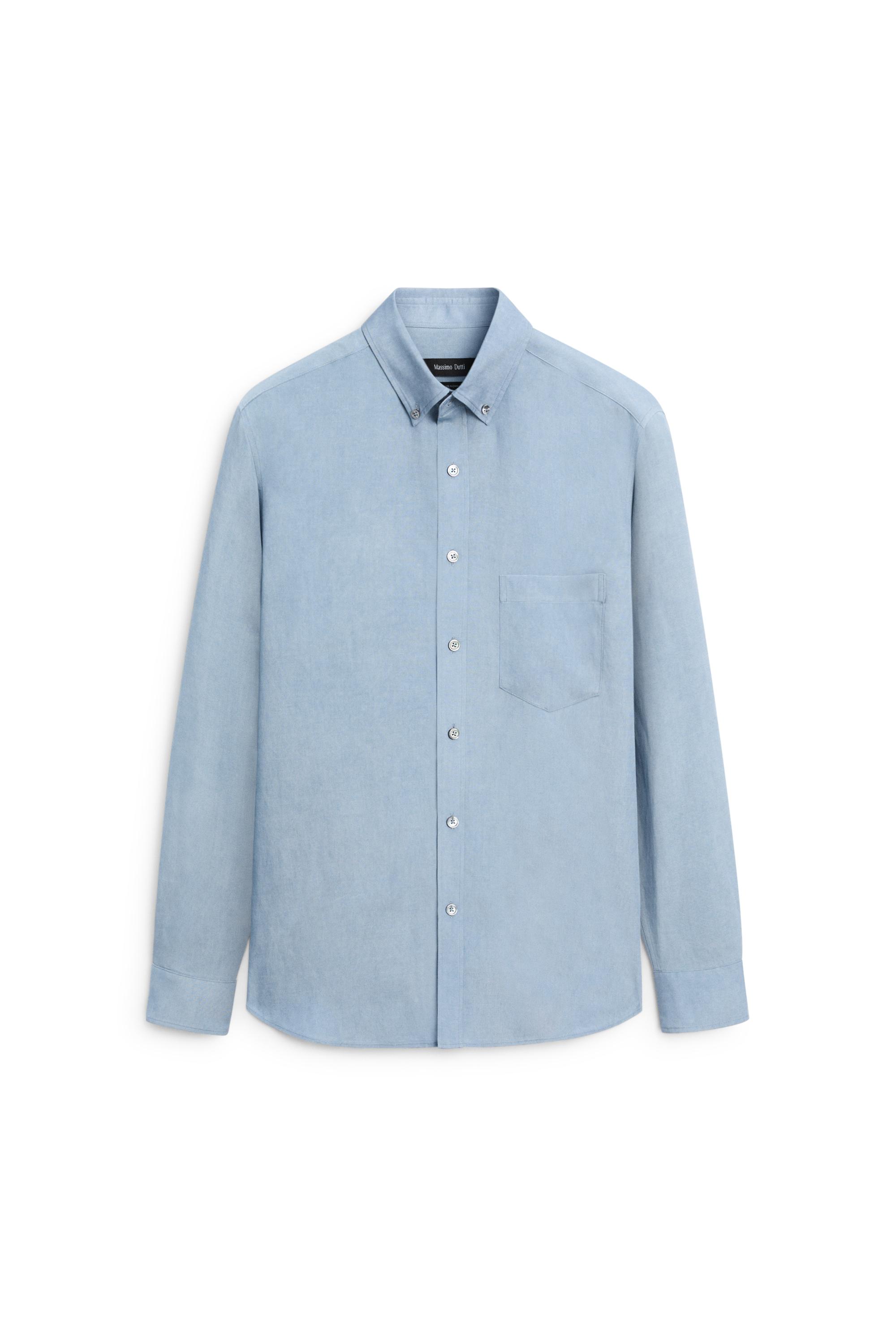 Flowing regular fit lyocell-linen shirt — BLUE
