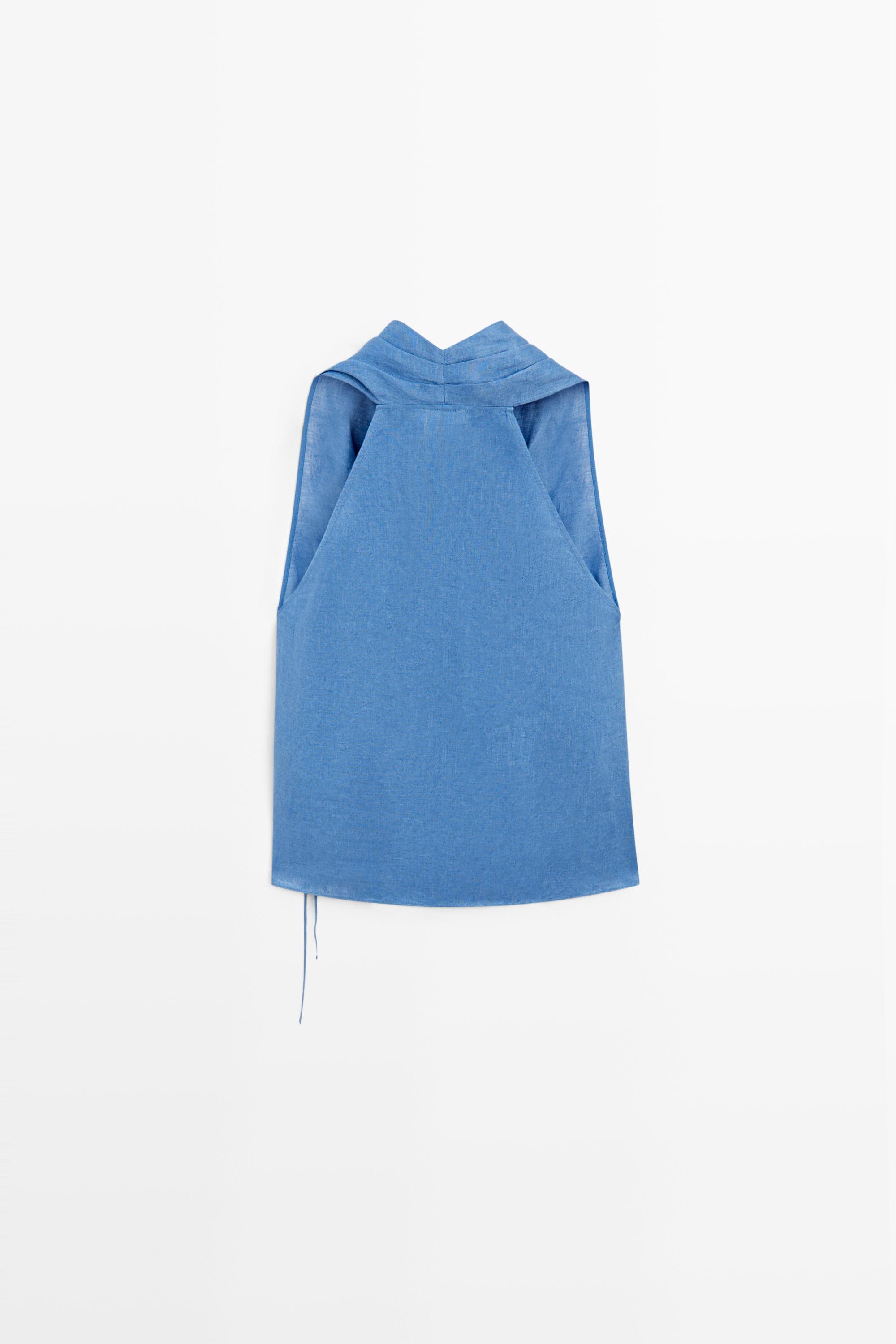 100% linen crossover halter top — Dark Blue