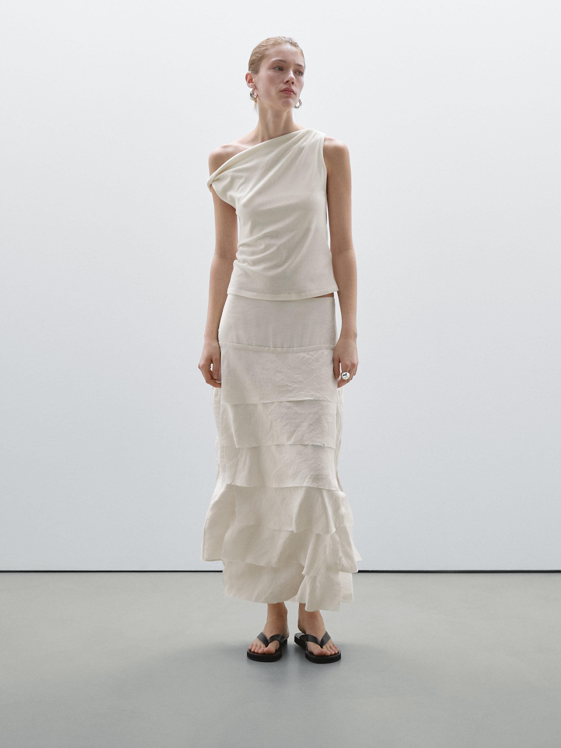 Draped cotton top with knot detail