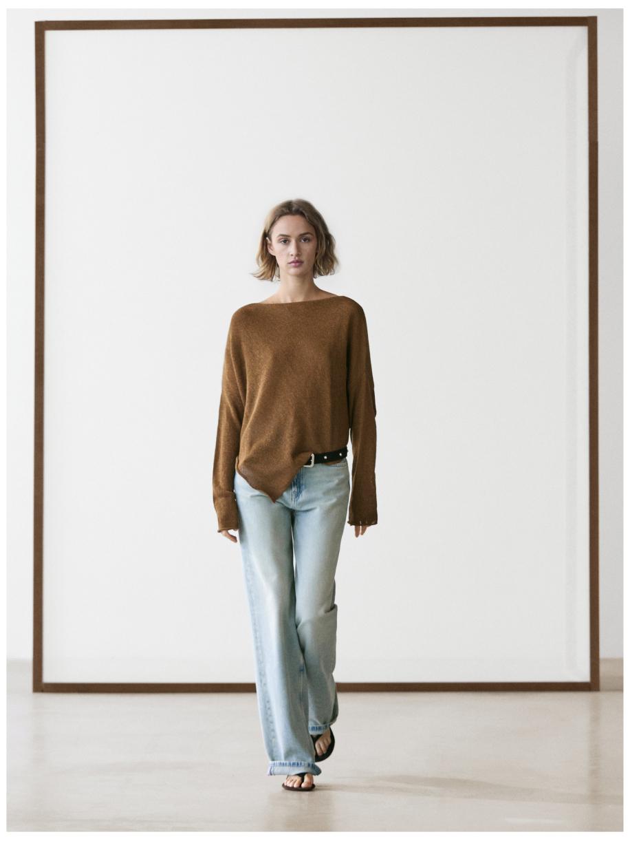 Asymmetric knit cape sweater — Tobacco brown
