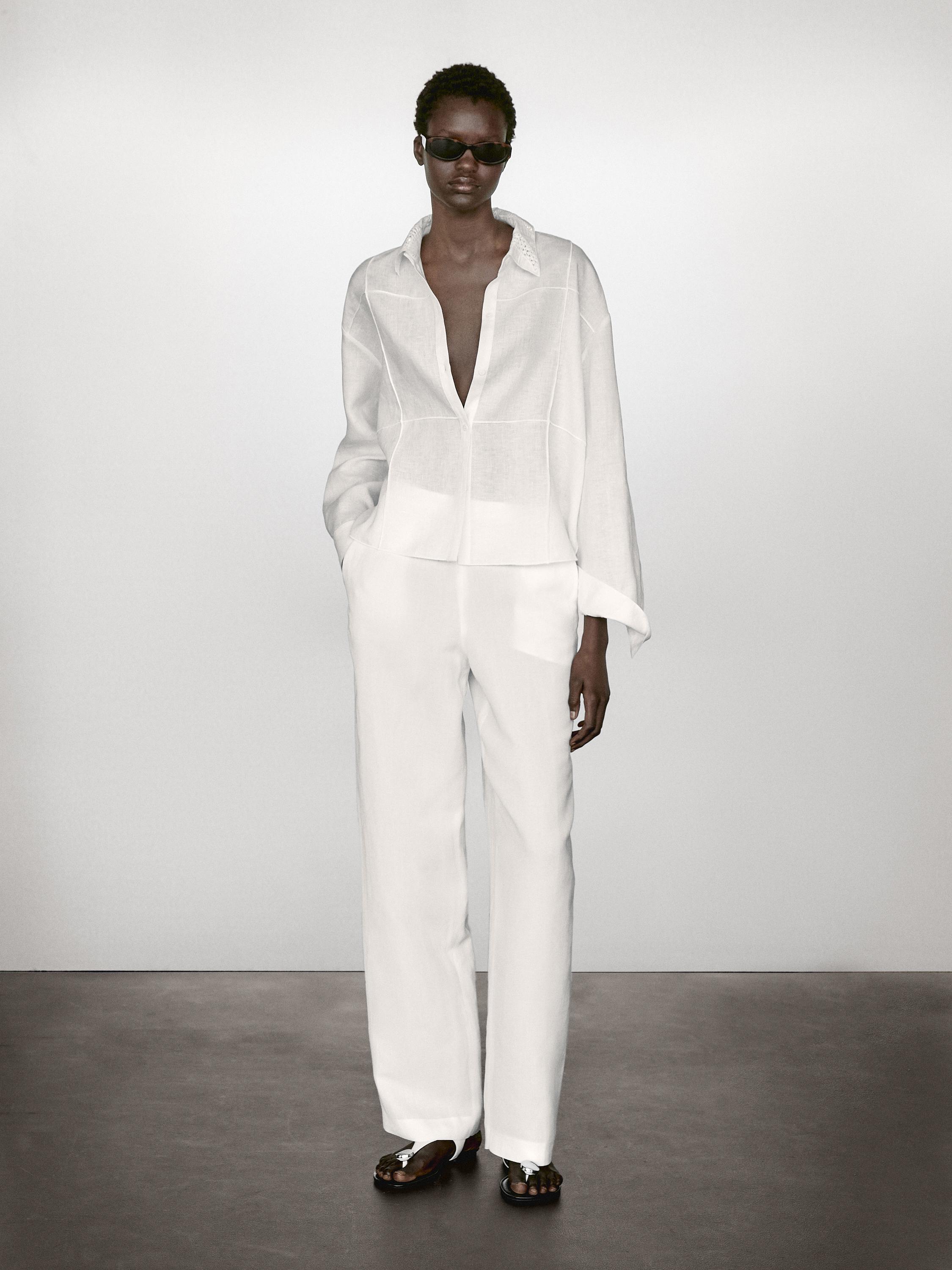 100% linen shirt with embroidered detail