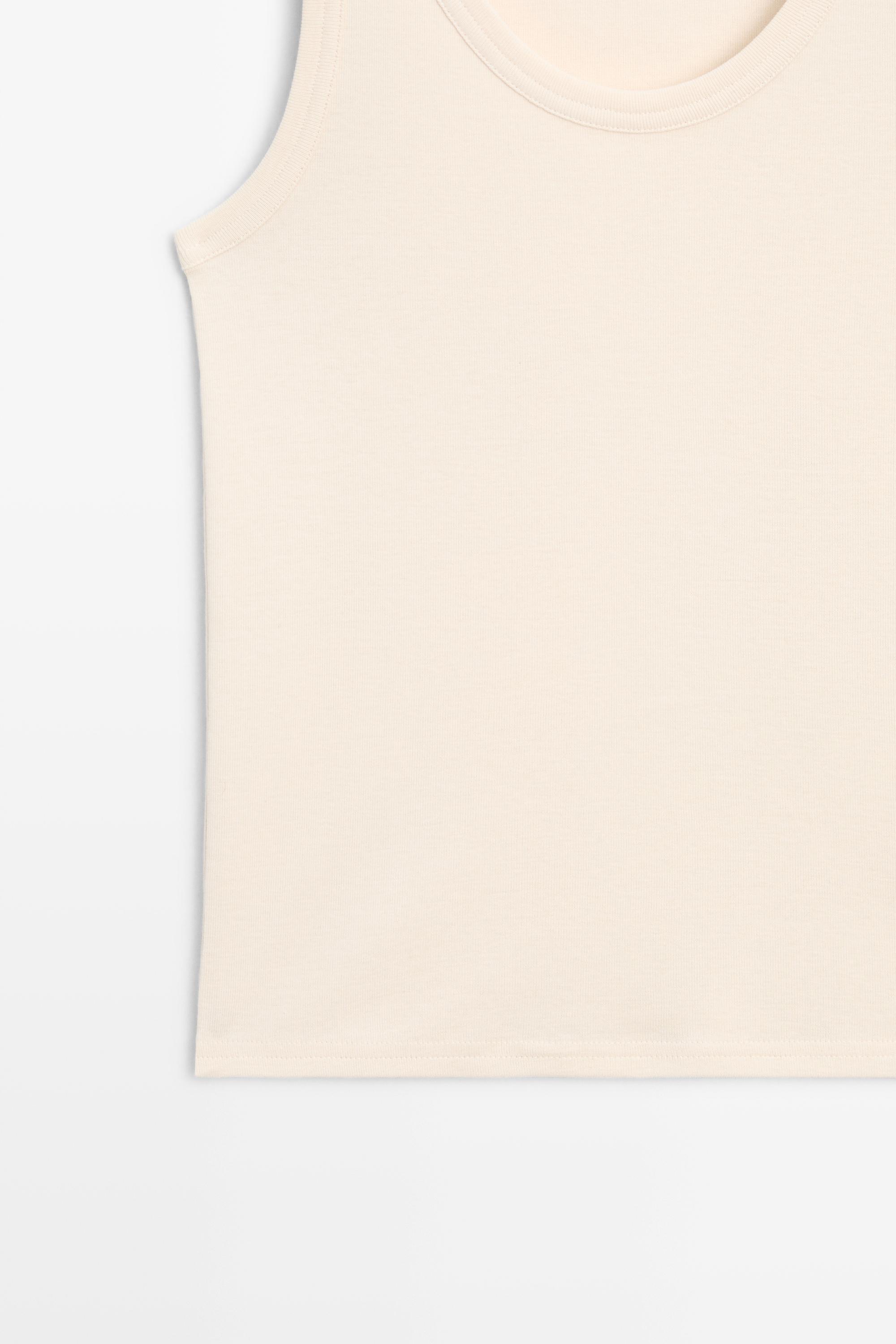 Sleeveless 100% cotton T-shirt — Beige