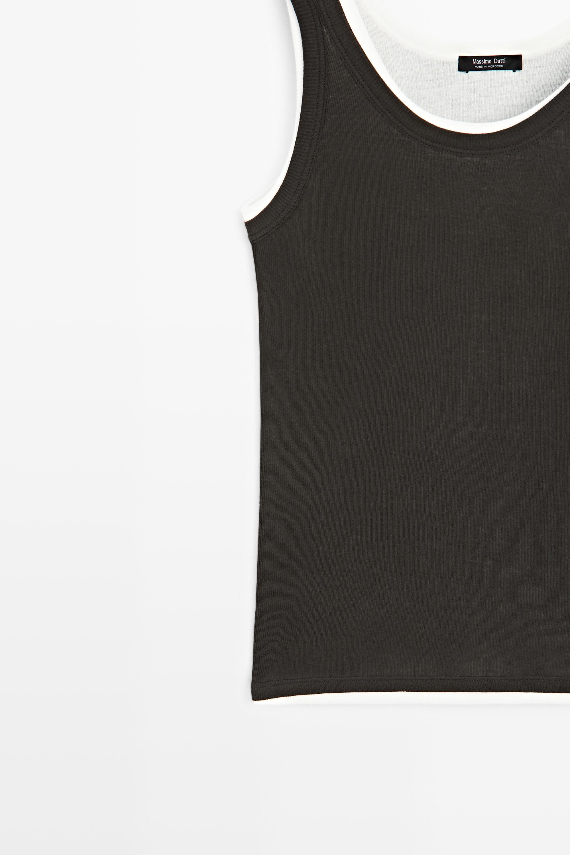 Double-layer strappy top with jewel detail — BROWN