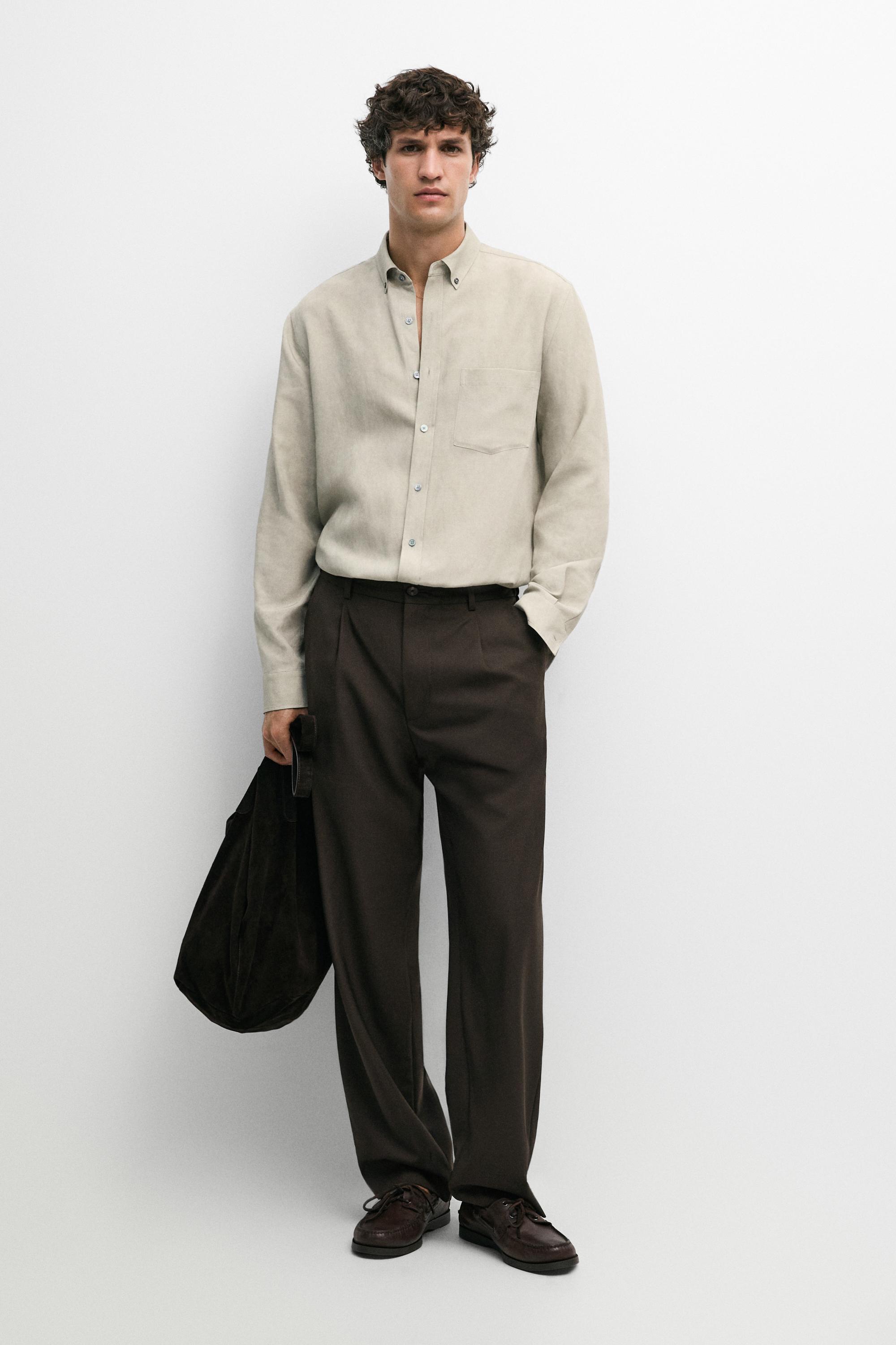 100% wool relaxed fit pants — BROWN