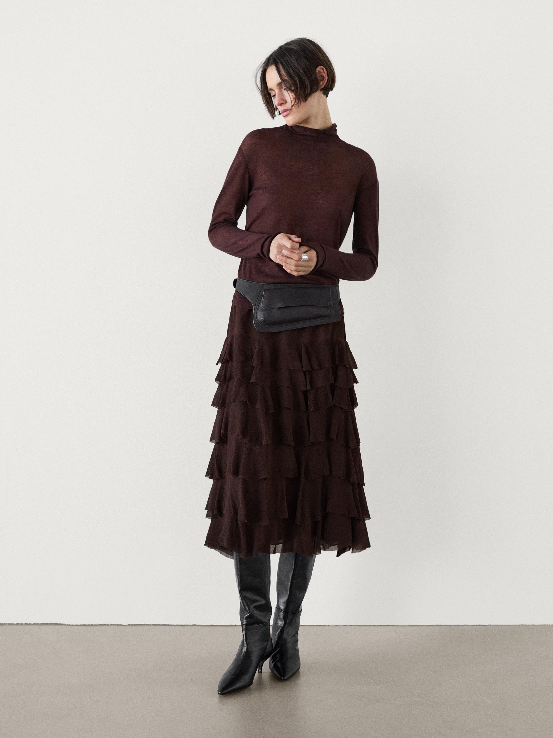 Ruffled midi skirt