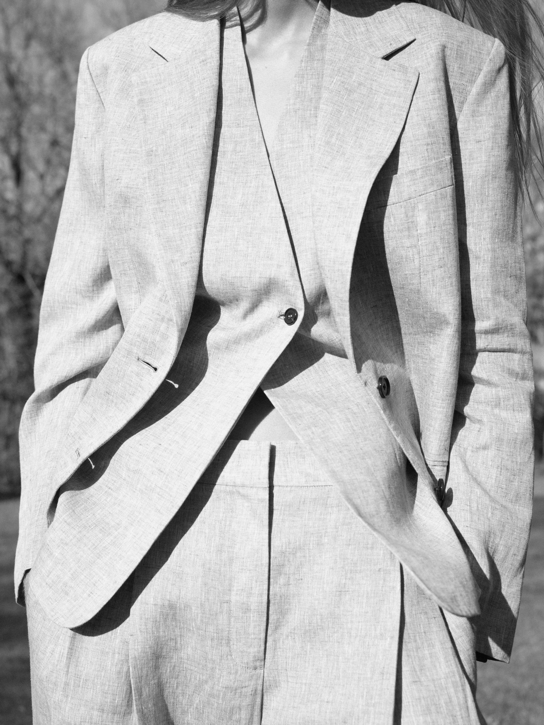 100% linen suit blazer — BEIGE