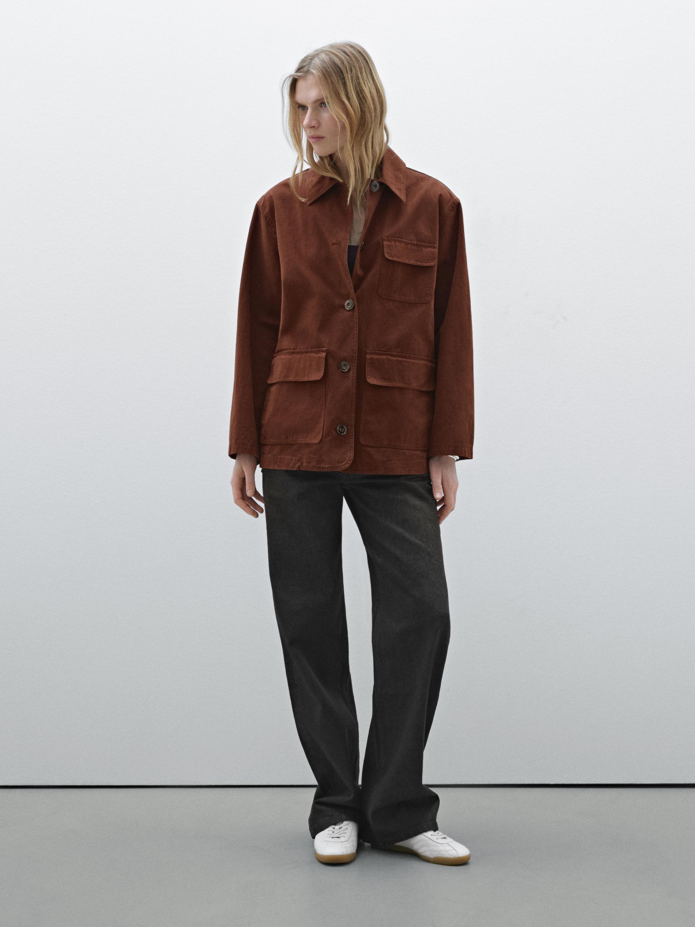 Russet cotton jacket with pocket details